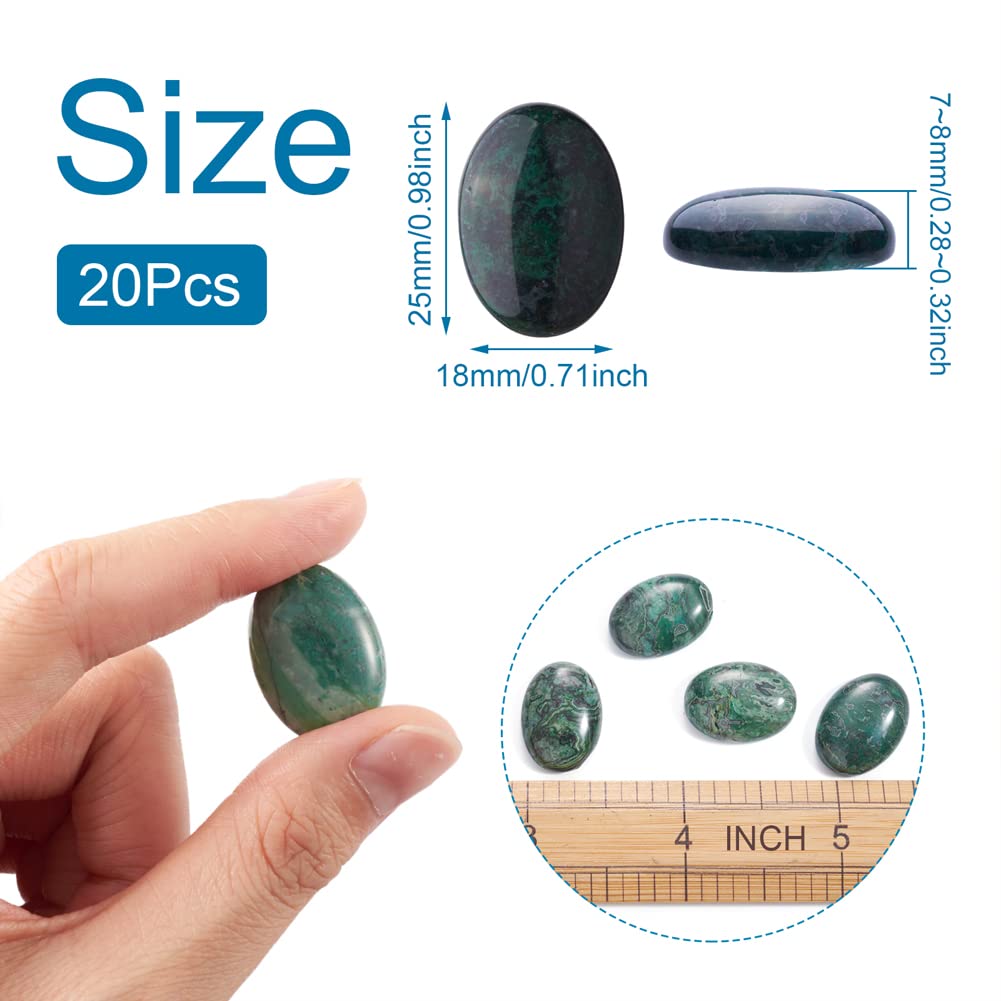 Fashewelry 20Pcs Natural Oval Green Ripple Jasper Flat back Gemstone Cabochons 25x18mm Healing Chakra Crystal Stone Bead Cab Covers No Hole for Jewelry Craft Making