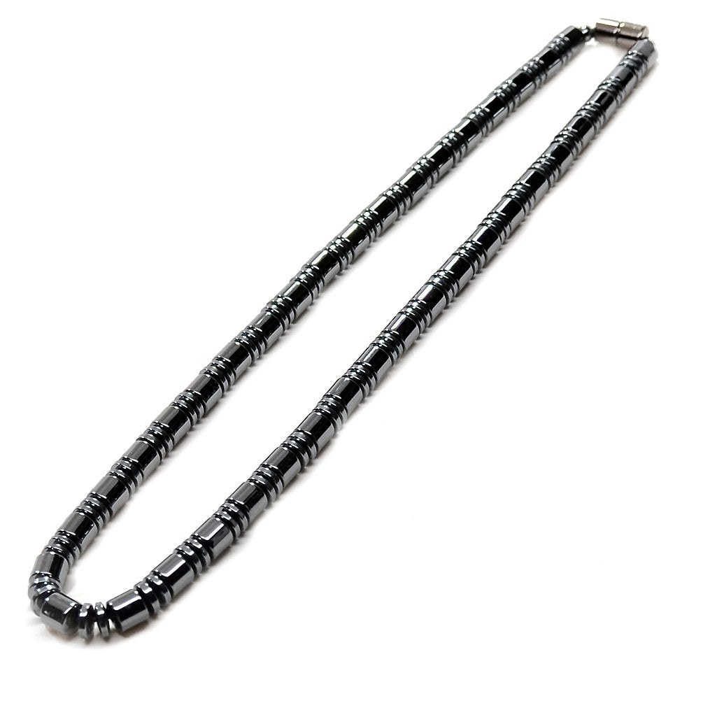 Accents Kingdom Men's Magnetic Hematite Therapy & Healing Stone with Drum Bead Necklace, 18"