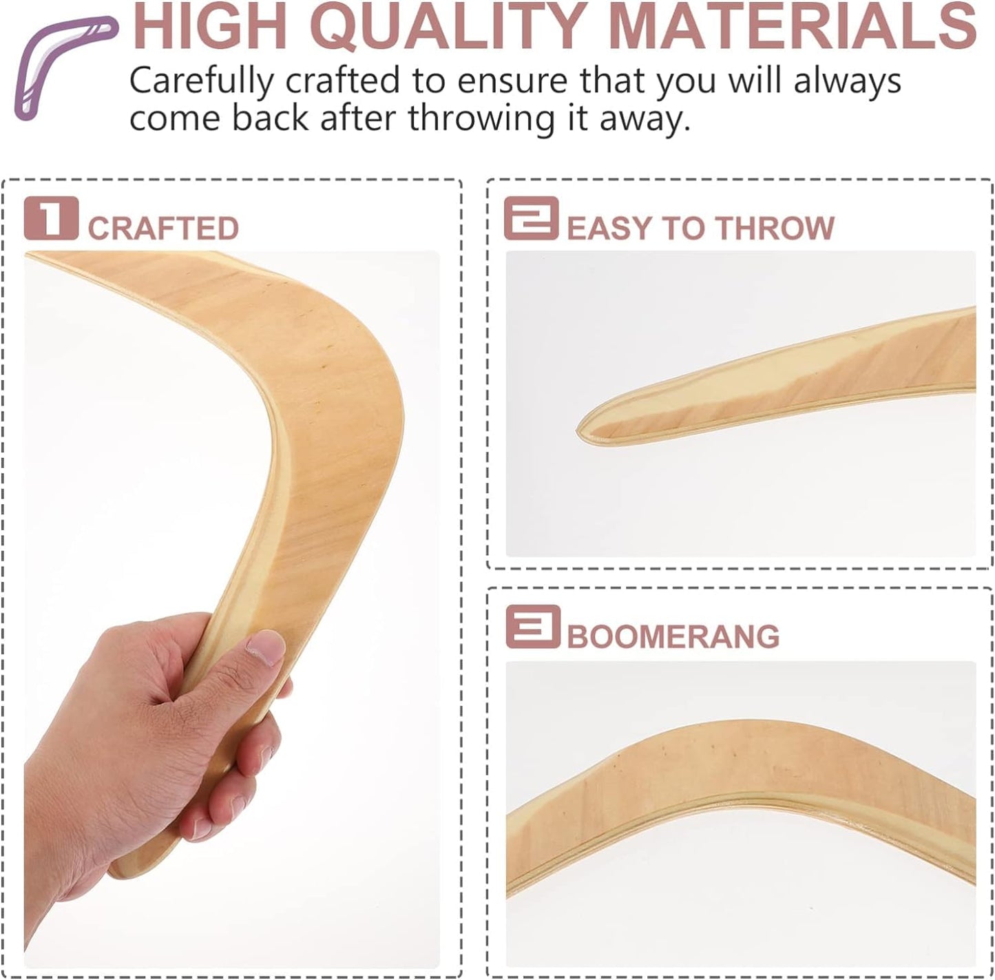 Musaner Wooden Boomerang for Adults, Large, Unisex, Outdoor Activity, 14.50x8.45x0.20 Inch, 1PCS