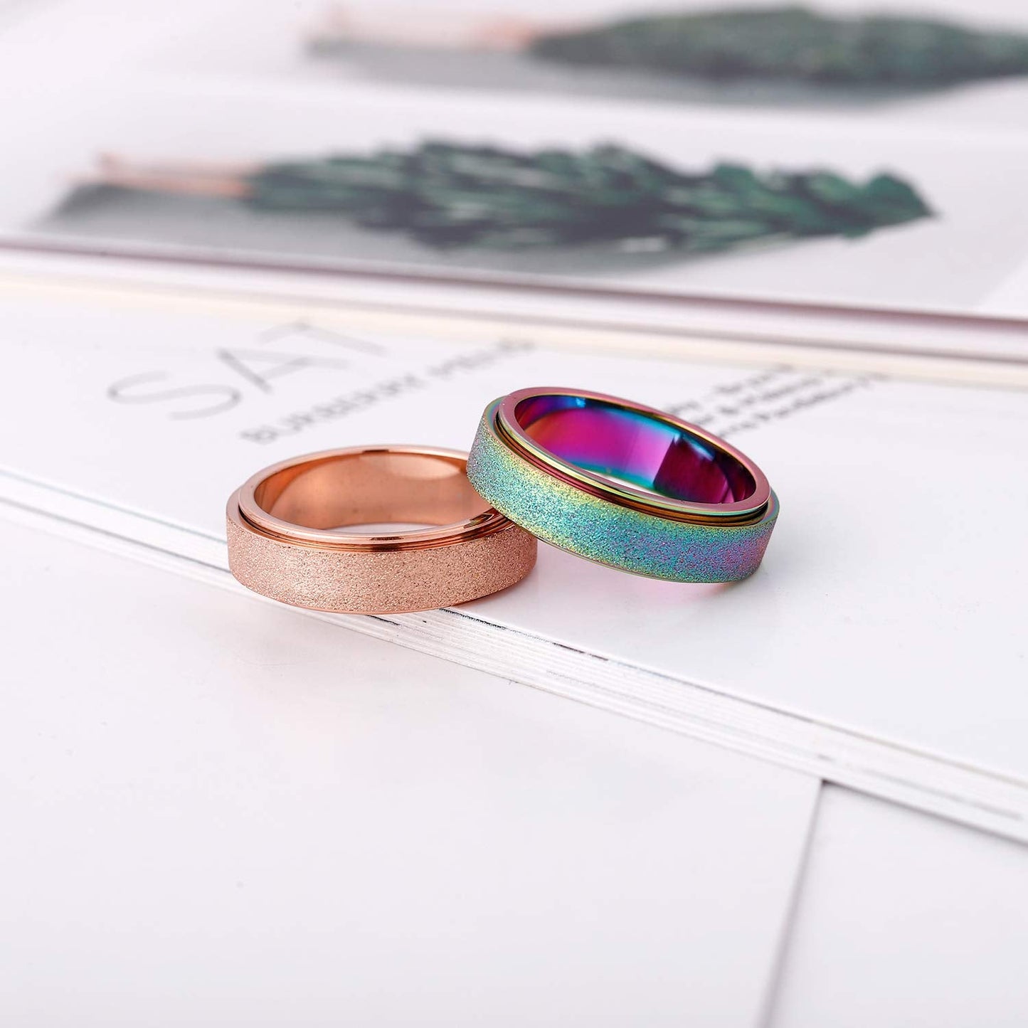 OreilleStar Anxiety Ring for Women Fidget Spinner Ring Fidget Toys Adults Titanium Stainless Steel Thumb Ring 6mm Wide Rose Gold Size 8