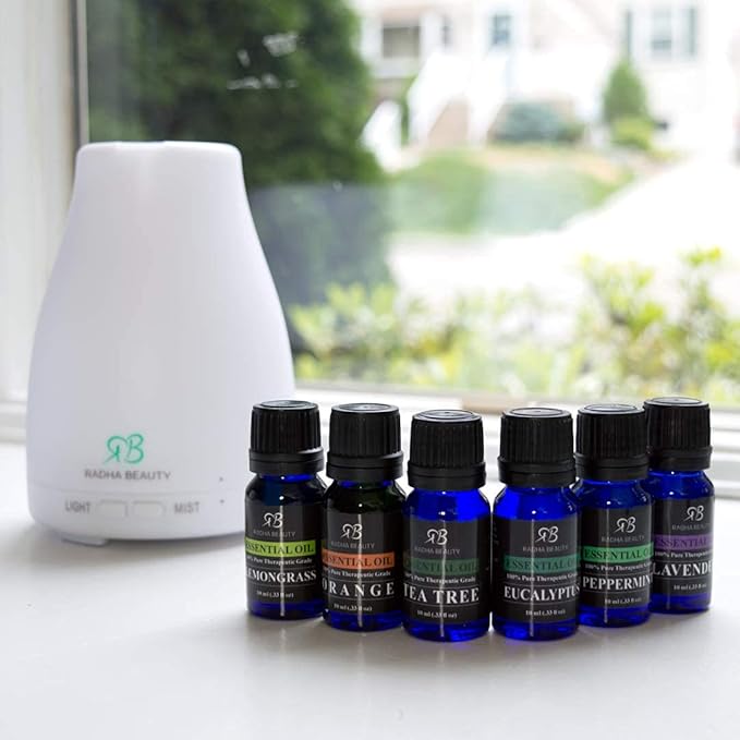 Essential Oil Set - Aromatherapy for Diffusers, Massage, DIY. Candle Making, Soaps, Bath Bombs, Skin and Hair Care. Top 6-10ml Oils: Lavender, Peppermint, Lemongrass, Tea Tree, Orange and Eucalyptus