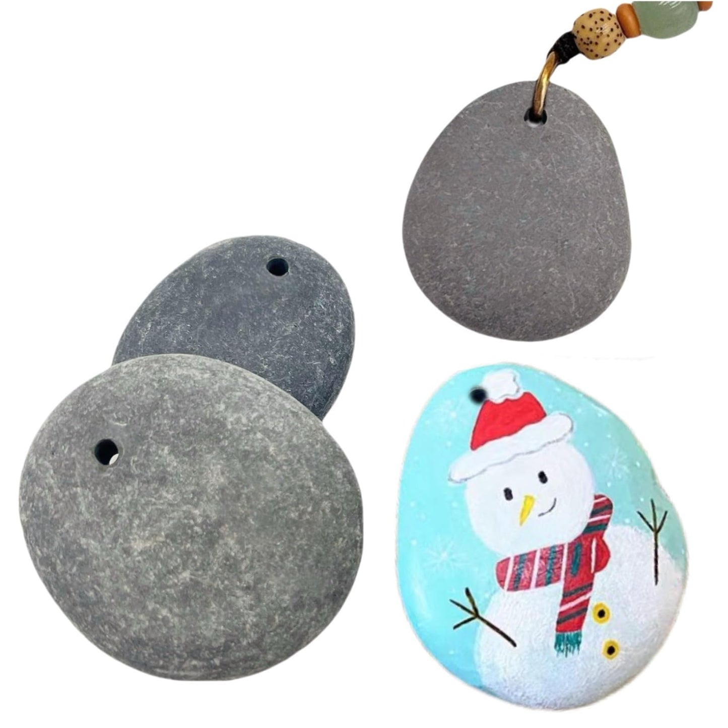 Lifetop 4PCS Drilled Small Flat River Rocks for Painting, 1.5"-2.0" Craft Rocks for Painting, Plain Pebbles Art, River Rock Pendants,DIY Rocks