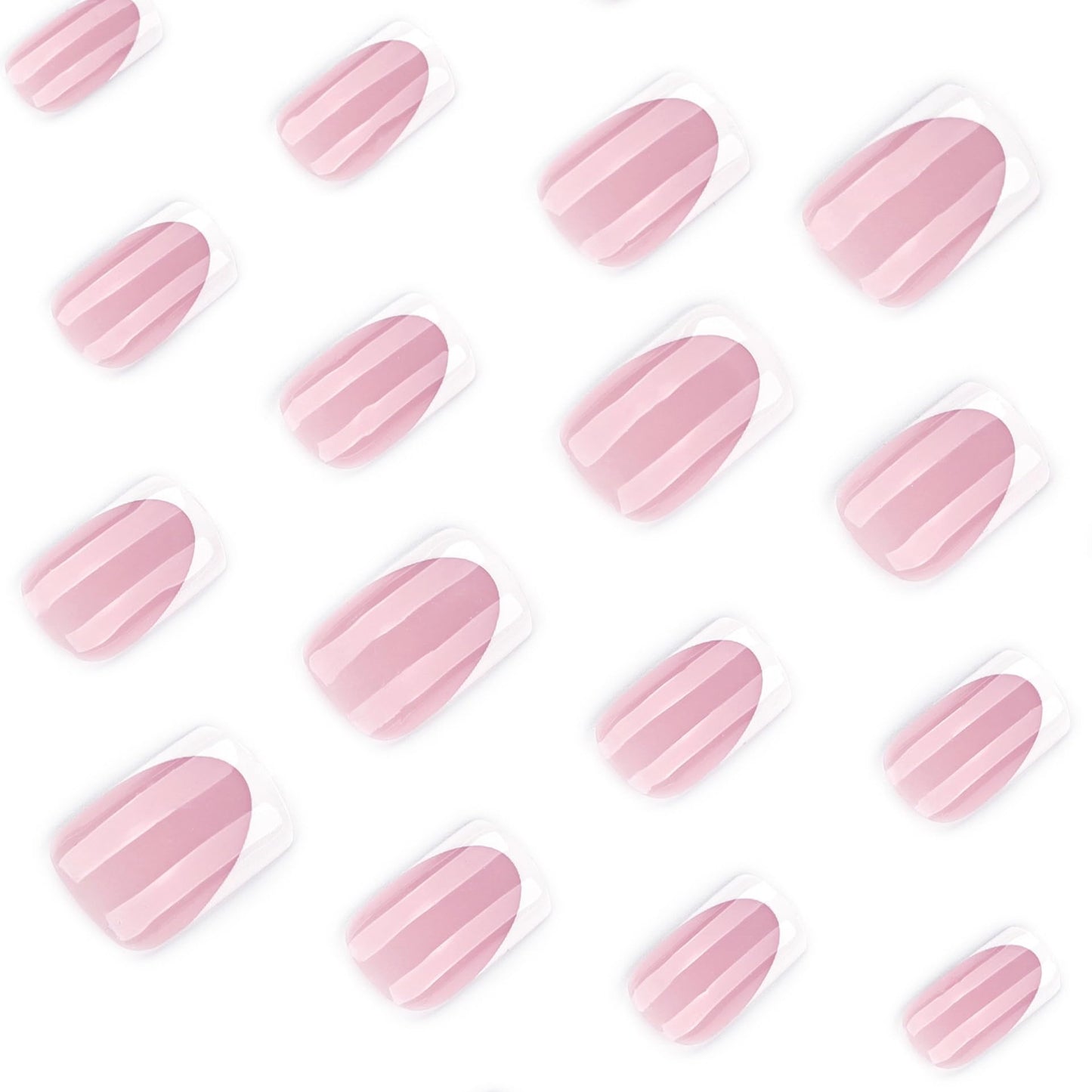 White French Tip Press on Nails Square Short Fake Nails Nature False Nails Press ons Glossy Acrylic Nails Reusable Full Cover Stick on Nails for Women Decoration