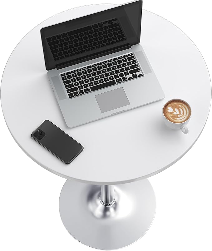 Furmax Bistro Pub Table Round Bar Height Cocktail Table for Home Bar, Small Round Bar Tables for Party, Dining Room, Living Room and Wedding, Metal Base MDF Top Obsidian, 40.6 Inch Height (4, White-2)