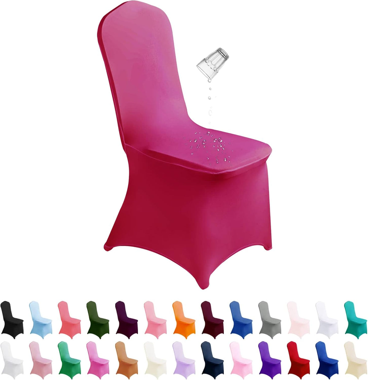 SUPERO Waterproof Spandex Chair Cover 25PCS, Stretch Dining Chair Covers, Polyester Outdoor Chair Covers, Protector Stretch Chair Cover for Party Universal, Banquet, Wedding Event, Hotel(Fuchsia)