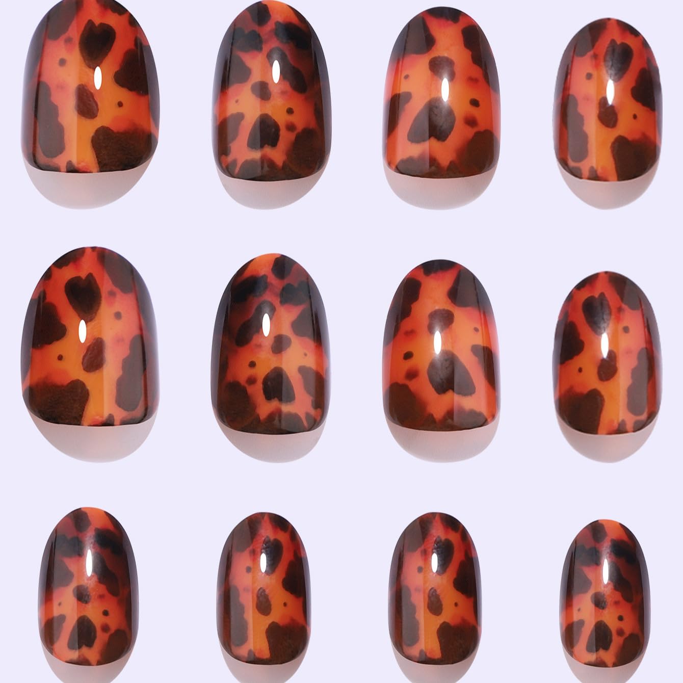 Caramel Leopard Print Short Oval Press On Nails - 24Pcs 12 sizes Soft Gel Fake Nails with Glue, Autumn Winter Tortoiseshell False Nails Reusable for Women Daily Office Party