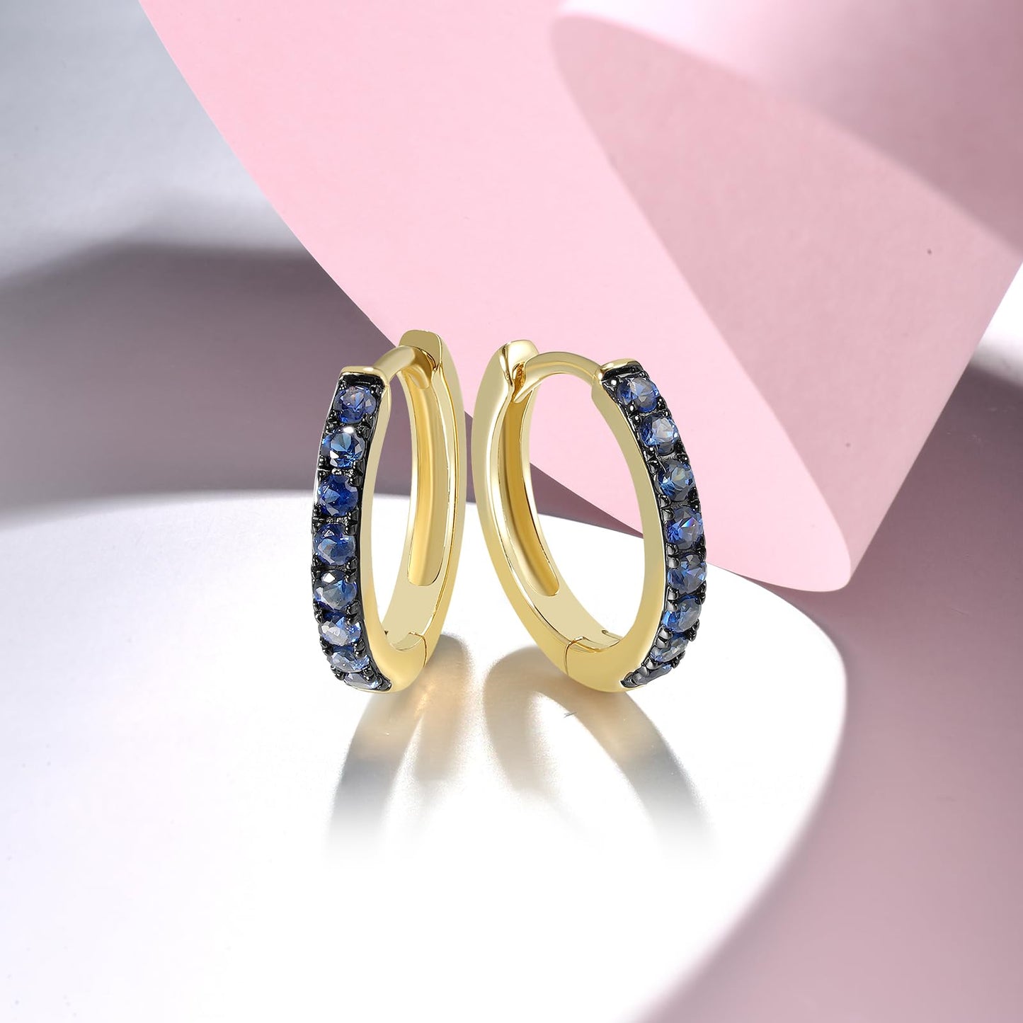 Santuzza 10K Yellow Solid Gold 0.25 ct Sapphire Dainty Huggie Hoop Earrings for Women