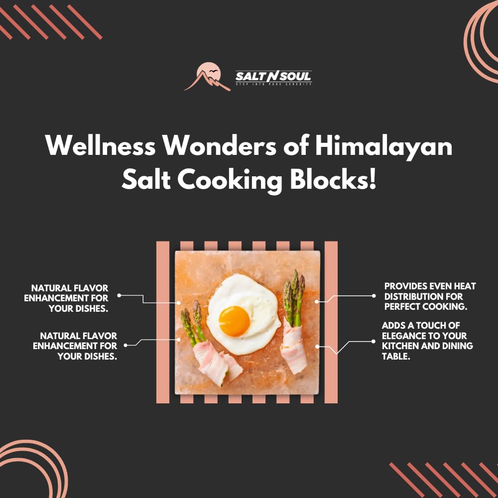 SALT N SOUL Himalayan Salt Block for Grilling Size 8x8x1 | Salt Block for Cooking, Serving, and Cutting | Cooking Salt Stone | Himalayan Salt Plate and Salt Slab.