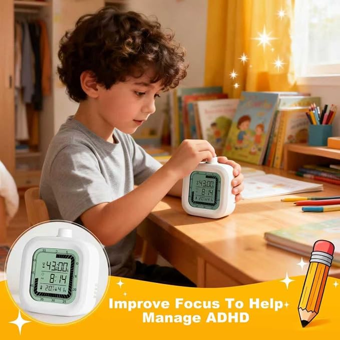 Visual Timer, 60 Minutes Countdown & Countup Timer, Digital Alarm Clock with Temperature and Humidity Monitor, 4 in 1 Multifunctional Desk Clock for Kids Study, Kitchen, Office and Home,Black