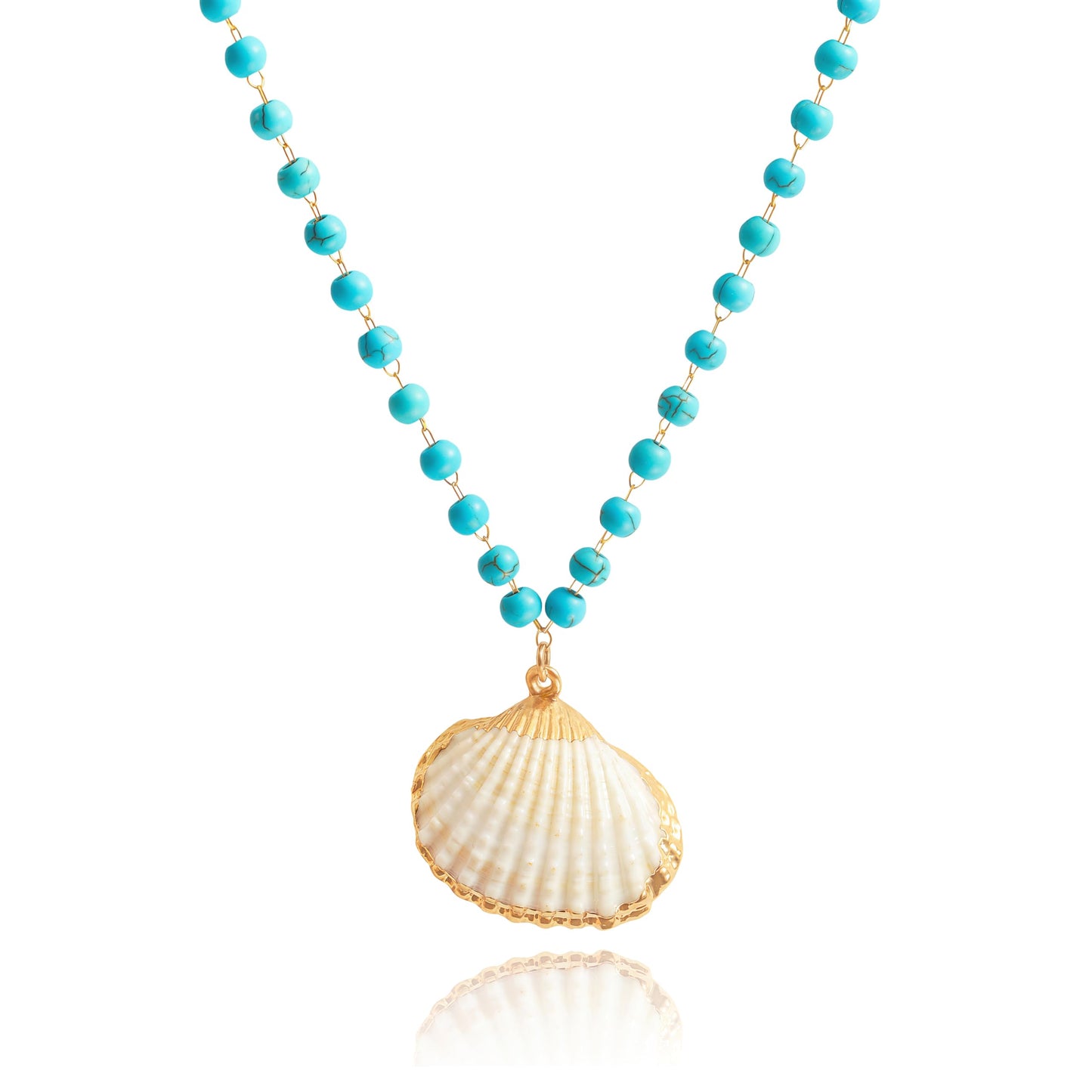 CANEVINKA 18K Gold Plated Turquoise Beaded Scallop Shell Pendant Necklace Boho Beach Coastal Jewelry for Women Adjustable Dainty Necklace