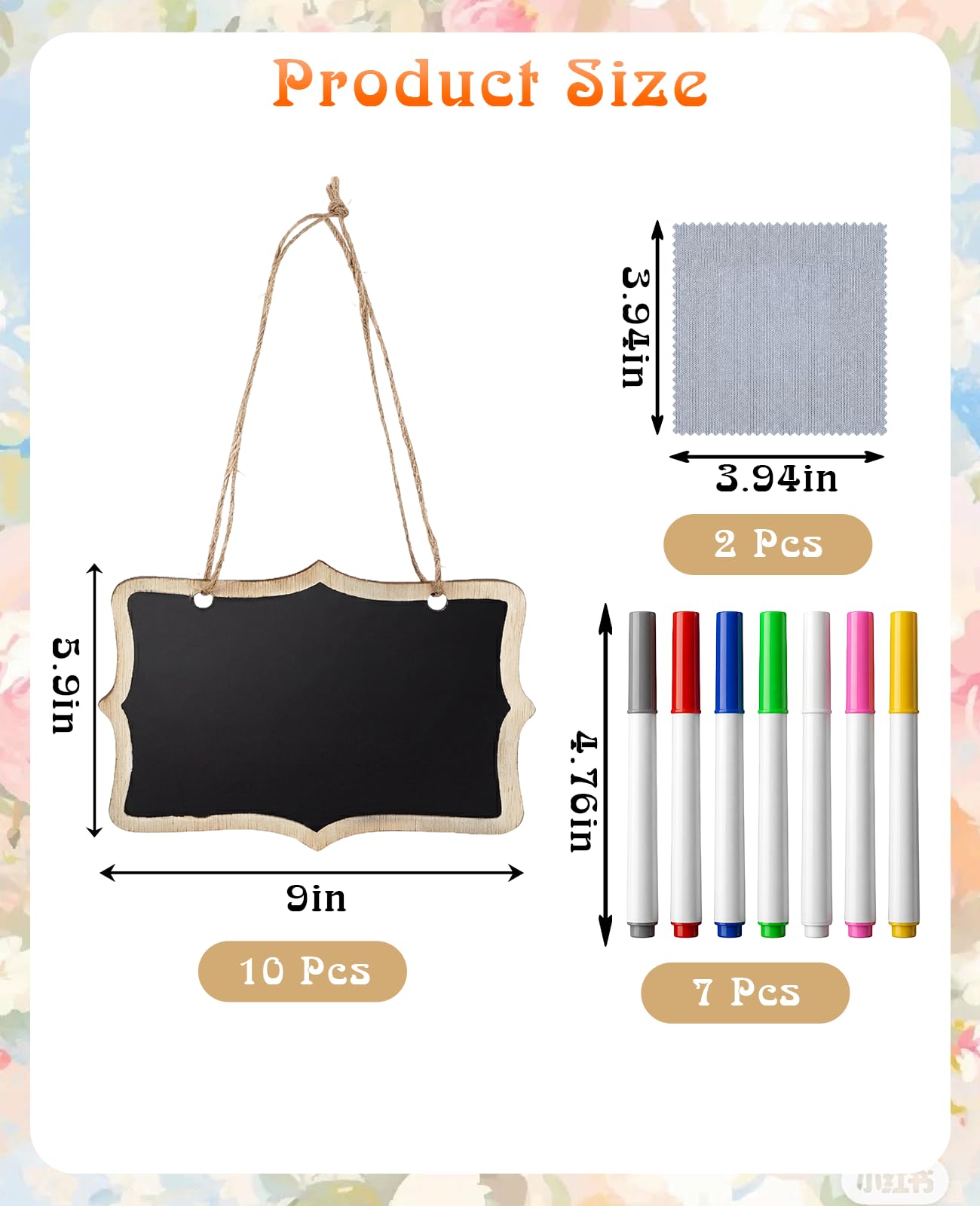 Gaahkai 10 PCS Large Hanging Chalkboard Signs, 9"x6" Reusable Double Sided Wooden Chalk Board for Wedding Kitchen & Party