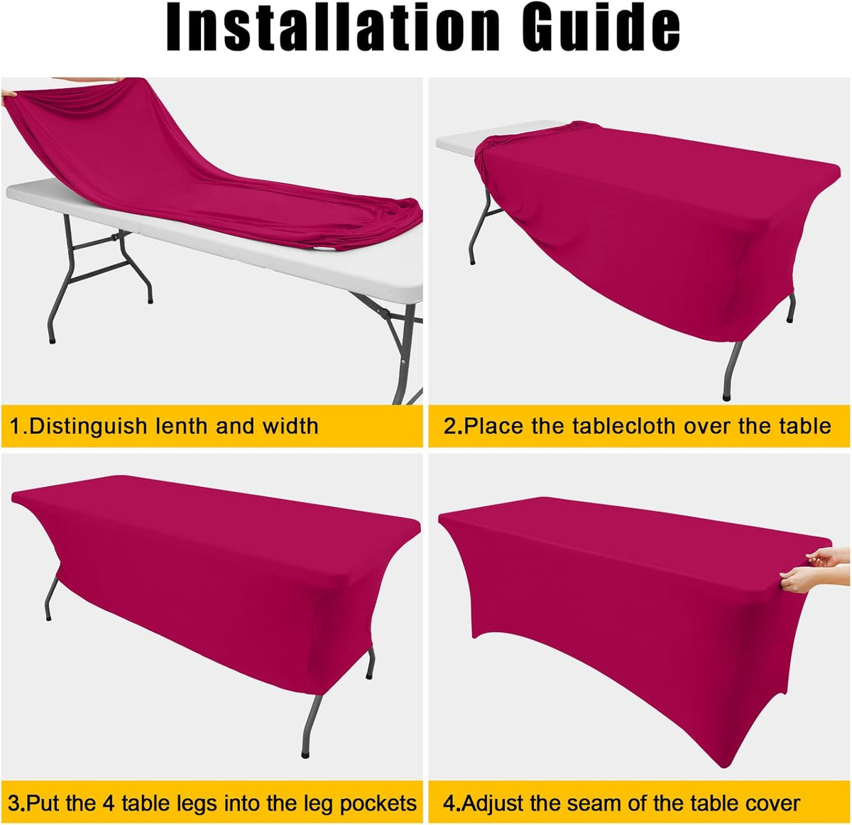 Smiry 2 Pack Spandex Table Cloth 6FT, Elastic Fitted Stretch Tablecloths for Rectangle Tables, Washable Table Cover for Outdoor, Wedding, Banquet & Parties (Fuchsia, 72Lx30Wx30H Inch)