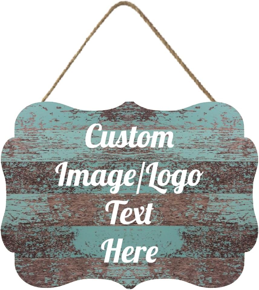 Personalized Wooden Welcome Sign Front Door Decor Home Sign Customized Image/Text Hanging Farmhouse Decorations for Home Office 11.2 * 8 Inch