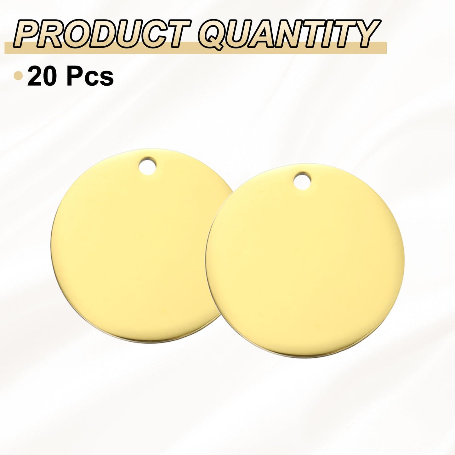 HARFINGTON 20 Pcs Round Blank Stamping Tag 59mm Stainless Steel Circle Polished Blanks Tag Pendants with Hole for Bracelet Crafts Labeling Making, Gold