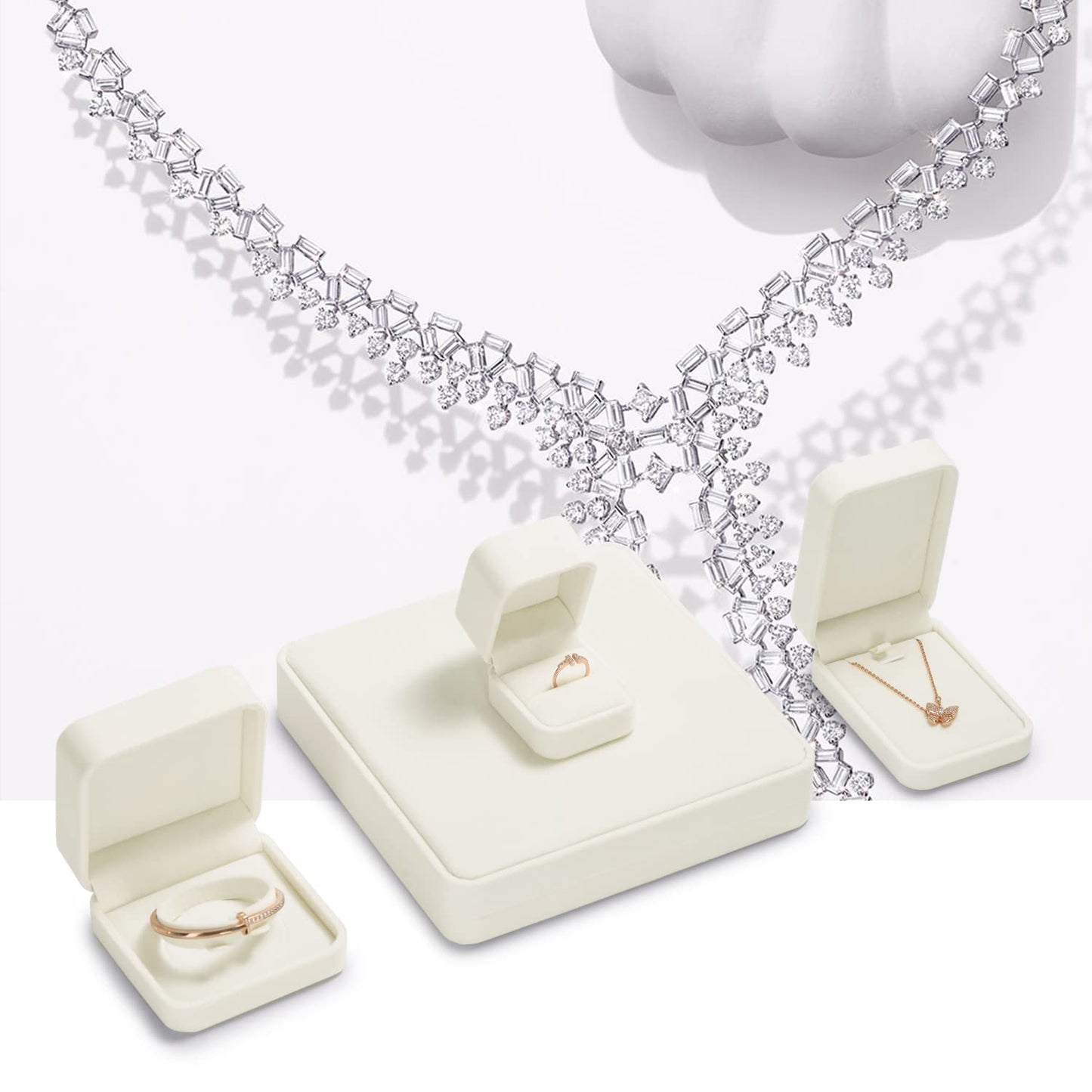 Oirlv Velvet Big Necklace Gift Box Pearl Necklace White Jewelry Box