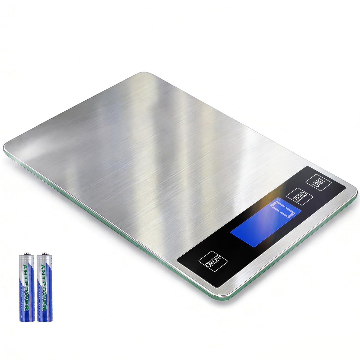 Girwu Food Scale, 22lb Digital Kitchen Scale with 1g/0.1oz Accuracy, 5 Units (g/kg/lb:oz/ml/fl.oz), Backlit LCD, 9x6.3x0.8 Inch Stainless Steel Panel, Hidden Hook, Batteries Included
