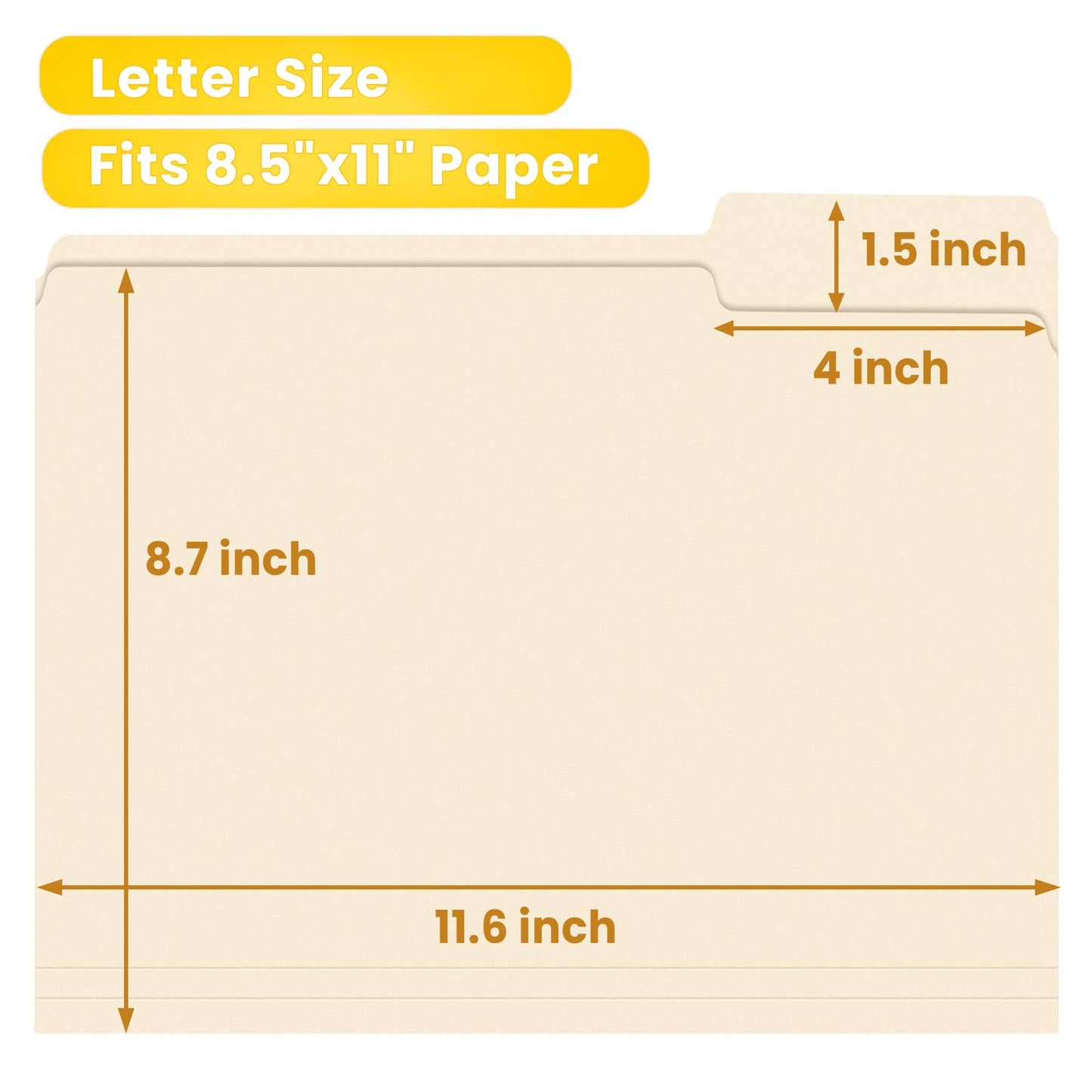 SUNEE Manilla Folders Letter Size (8.5 x 11 inches), 250 Per Box, 1/3 Cut Tab for Easy Labeling and Organization, Durable Standard Paper for Home, Office, School Filing