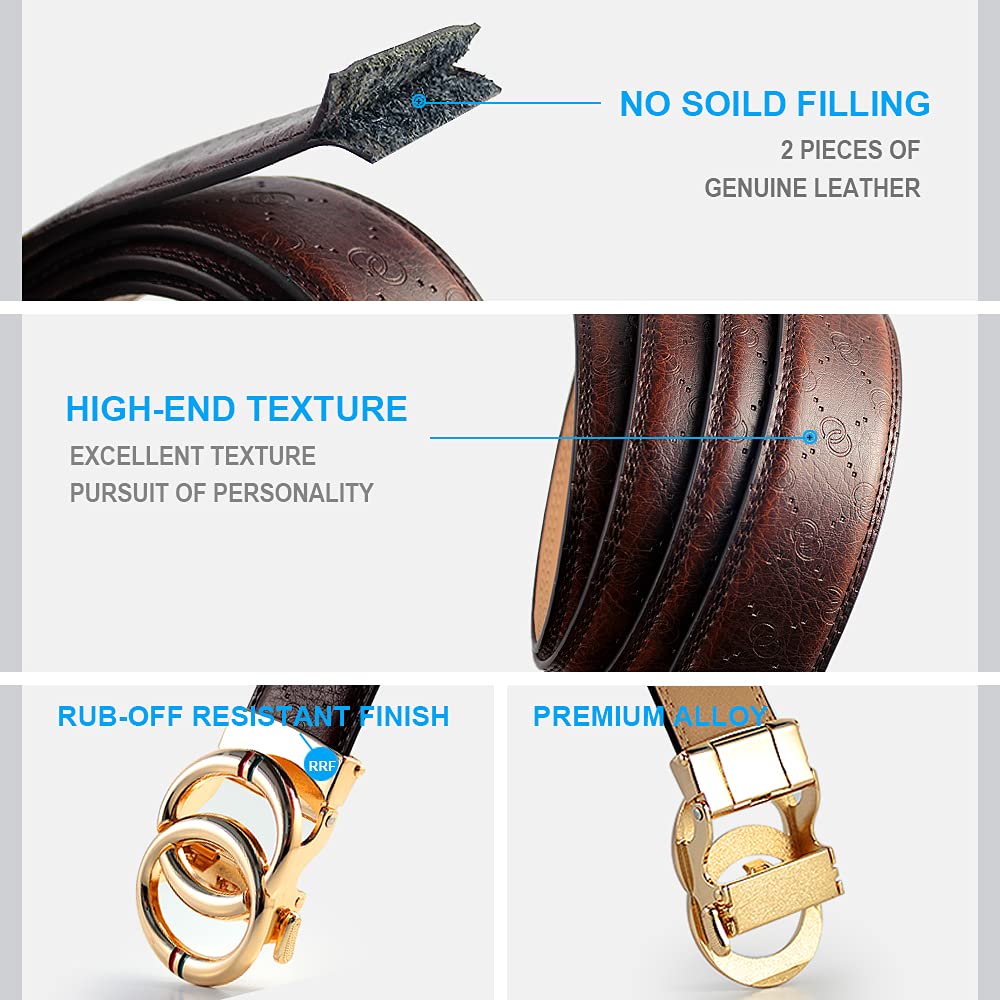 DOOPAI Ratchet Belts for Men, Designer Fashion Leather Belt with Sliding Long 28-36". Adjustable Trim to Fit with Gift Box