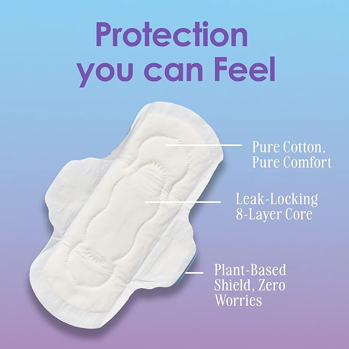 August Regular & Super Cotton Menstrual Pads, 36 (18+18) Ultra Thin Pads with Wings, Hypoallergenic Sanitary Napkins with Organic Cotton Topsheet, Compostable Wrapper, Non-Toxic, Fragrance-Free