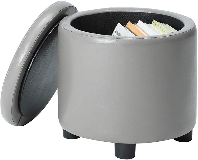 Designs4Comfort Round Accent Storage Ottoman with Reversible Tray Lid