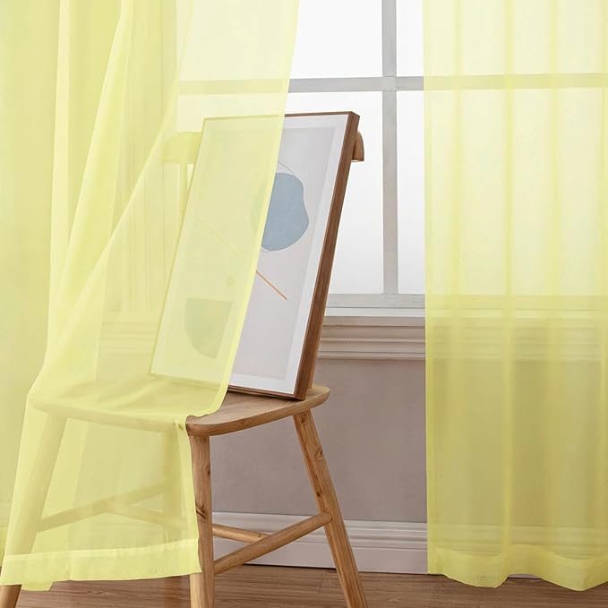 Chyhomenyc Sheer Curtains 54 Inch Long 2 Panels Set - Light Filtering Short Soft Airy Short Cafe Curtains, Modern Rod Pocket for Dinning Living Room Bedroom, 42Wx54L Inch, Light Yellow