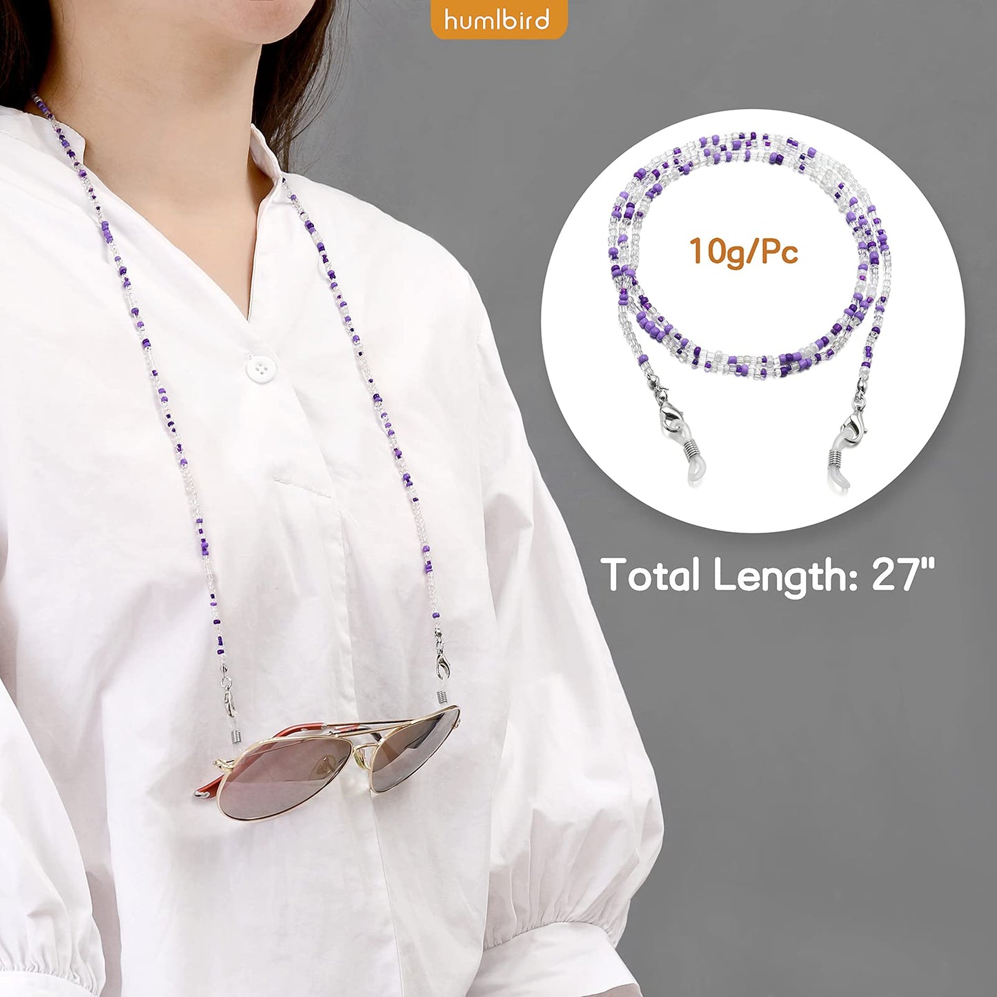 humlbird 2 Pcs Glasses Chain Mask Lanyard Strap Mask Chain Face Mask Holder Around Neck Eyeglass Chain for Women Stylish, Purple Black