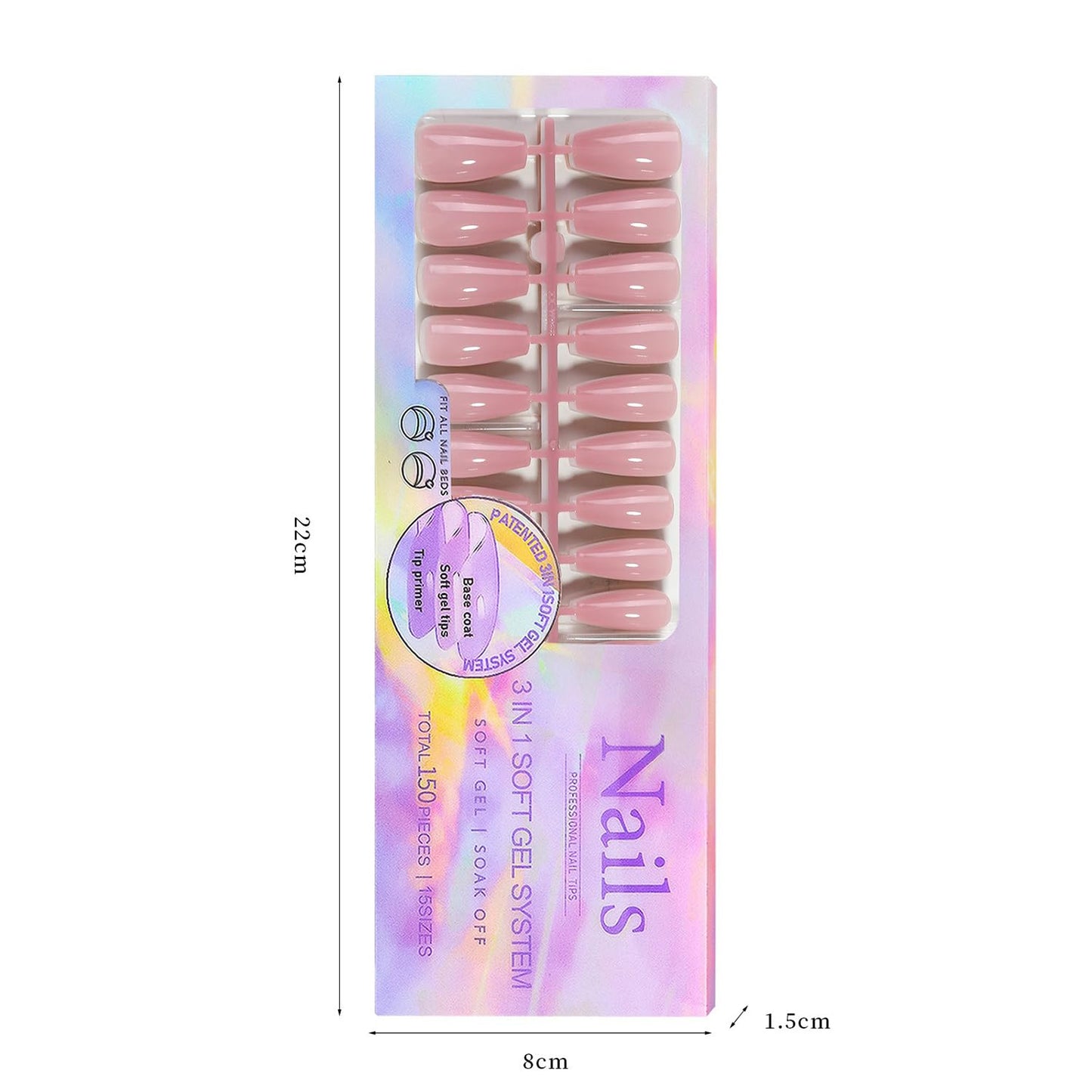 OFDNE Press on Nails Coffin 5 Colors Soft Gel Nail Tips 150pcs Full Cover Natural Long Lasting Fake Nails Extensions for Easy DIY Nail Art