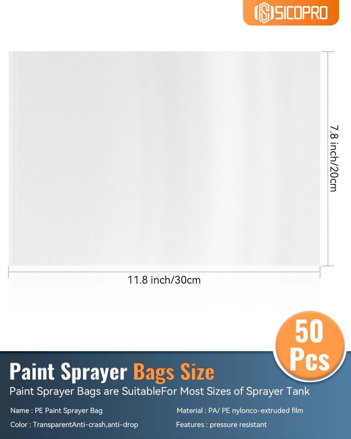 SICOPRO 50 Pcs Paint Sprayer Liners Bags, 7.8'' X 11.3'' Handy Disposable Paint Spray Gun Cup Liners,Transparent Sprayer Cup Liners, Sprayer Accessory