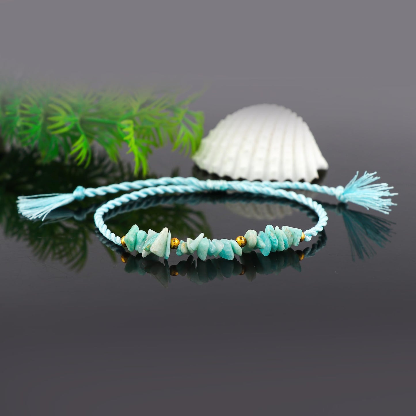 GEMSYMPHONY Amazonite Gemstone Chips Rope Bracelet – Adjustable Handmade Crystal Chip Bead Bracelet for Women & Men, Natural Stone Healing Jewelry, Boho Style, Unisex Spiritual Gift (Amazonite)