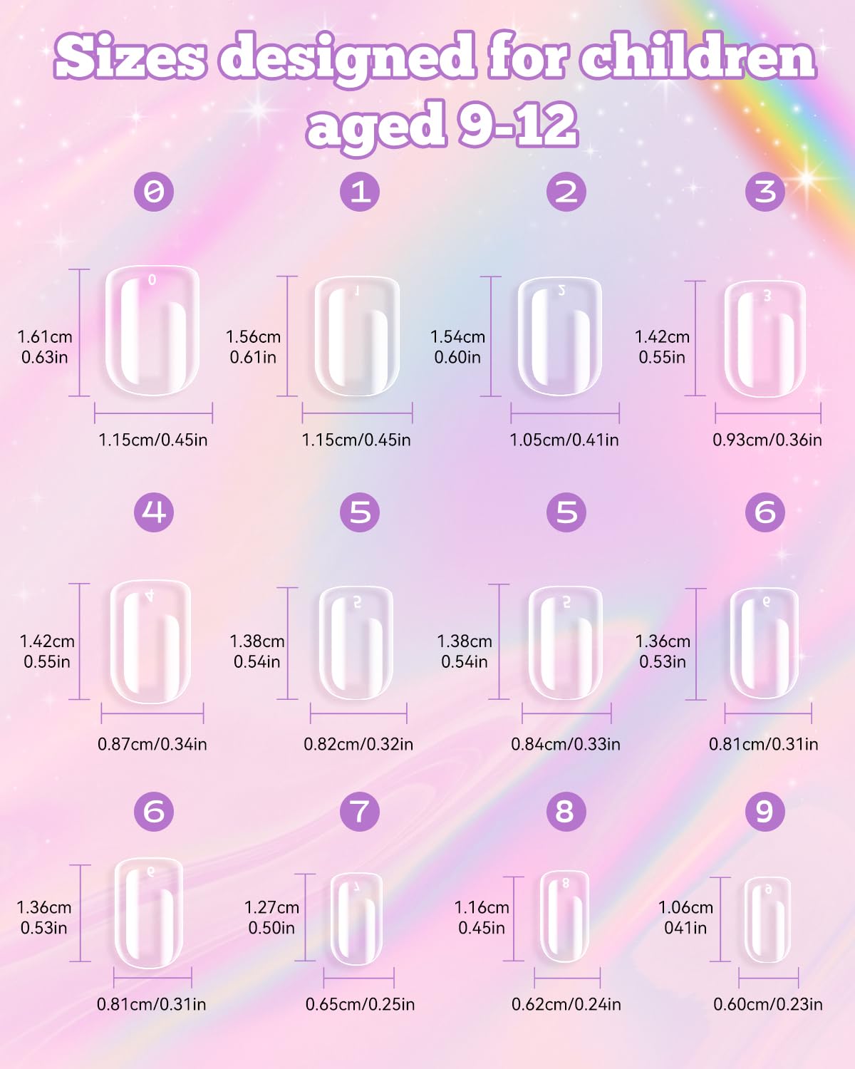 krofaue 240Pcs Almond Kids Nail Tips & 240pcs Children Square Clear Press On Nails