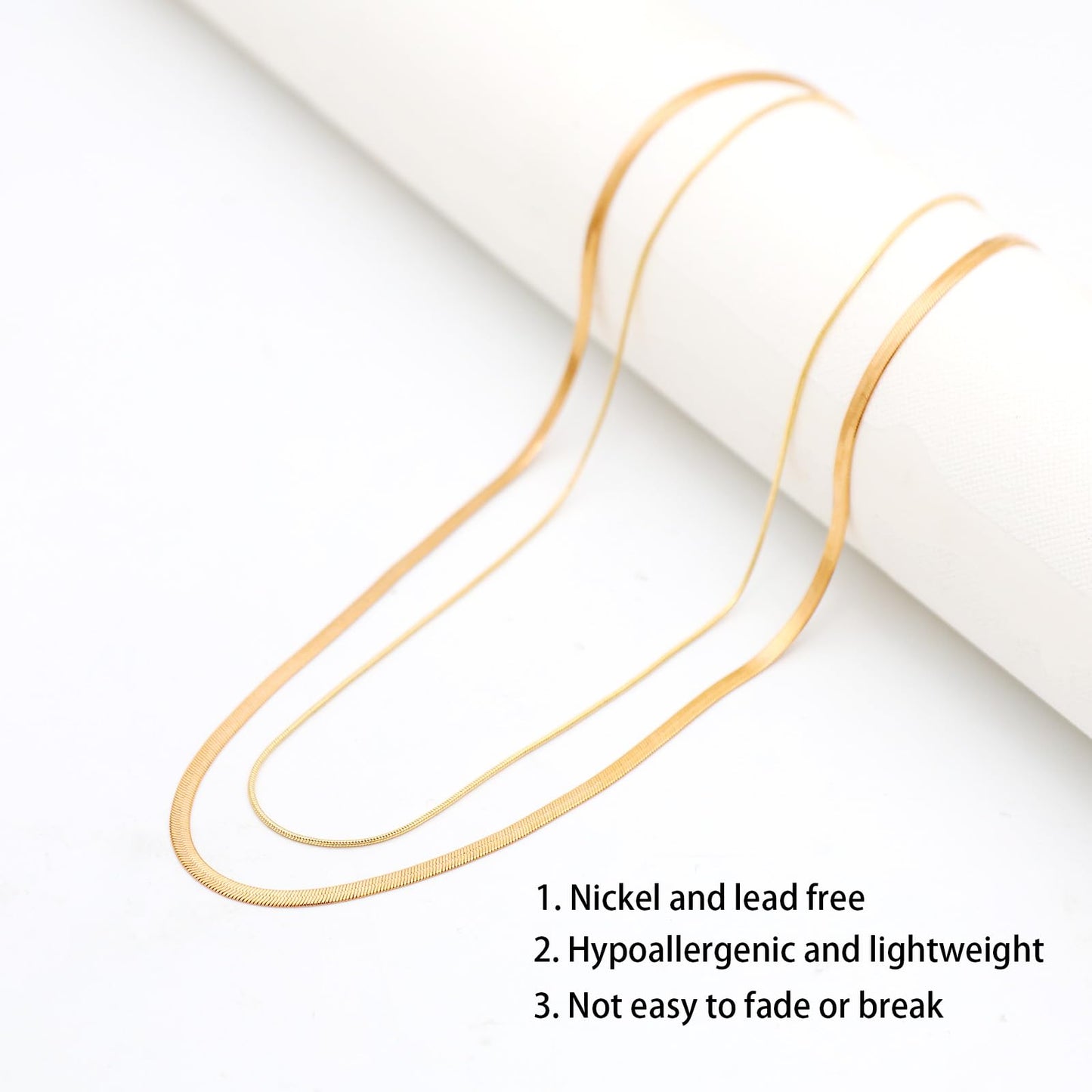 MAIKERDER Layered Necklaces for Women, 18K Gold Plated Layering Necklaces Stackable Thin Snake Chain Choker Flat Herringbone Necklace Dainty Stacking Simple Gold Necklace for Women Trendy Non Tarnish