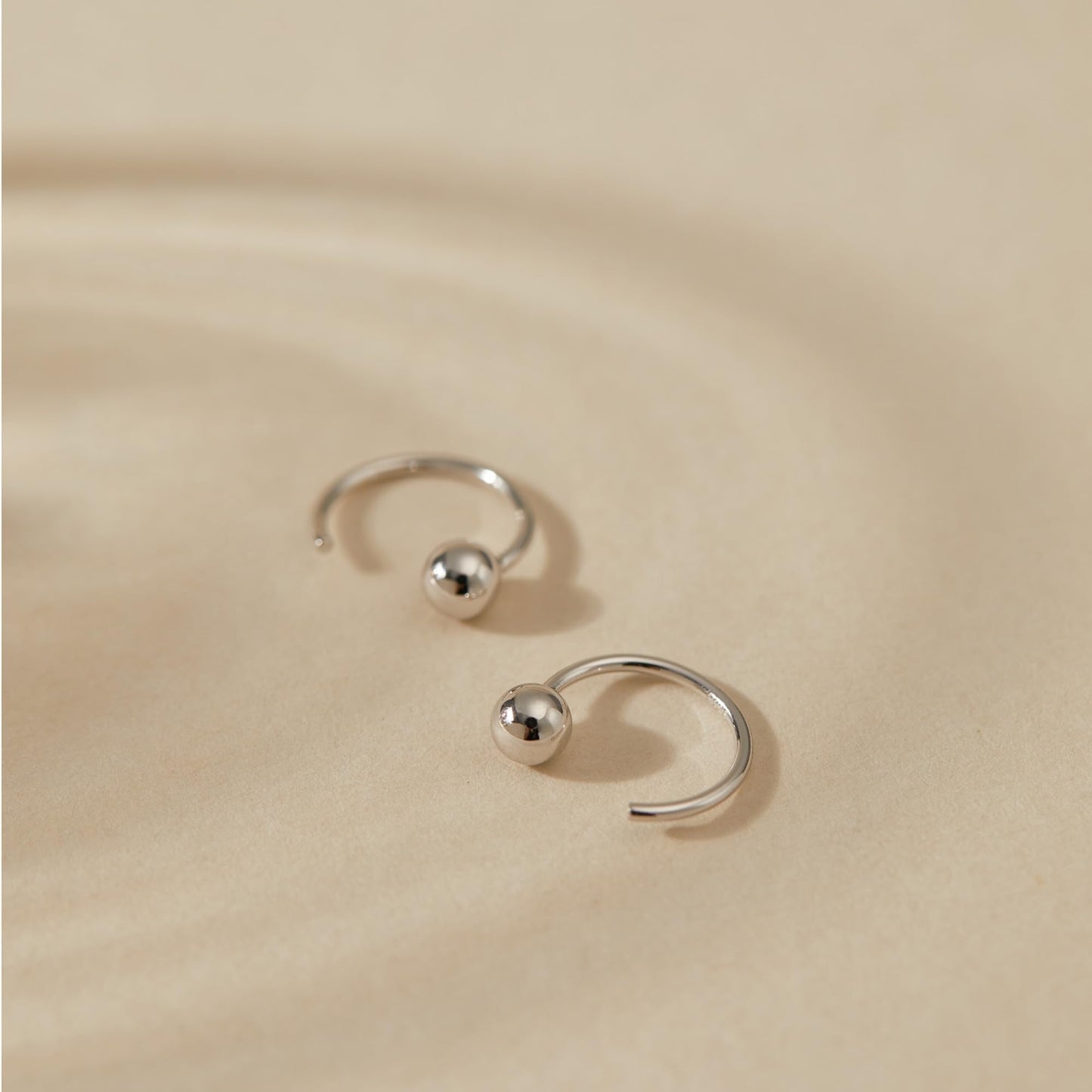 4mm Half Hoop Earrings 925 Sterling Silver Tiny Ball Hoop Earrings Unisex