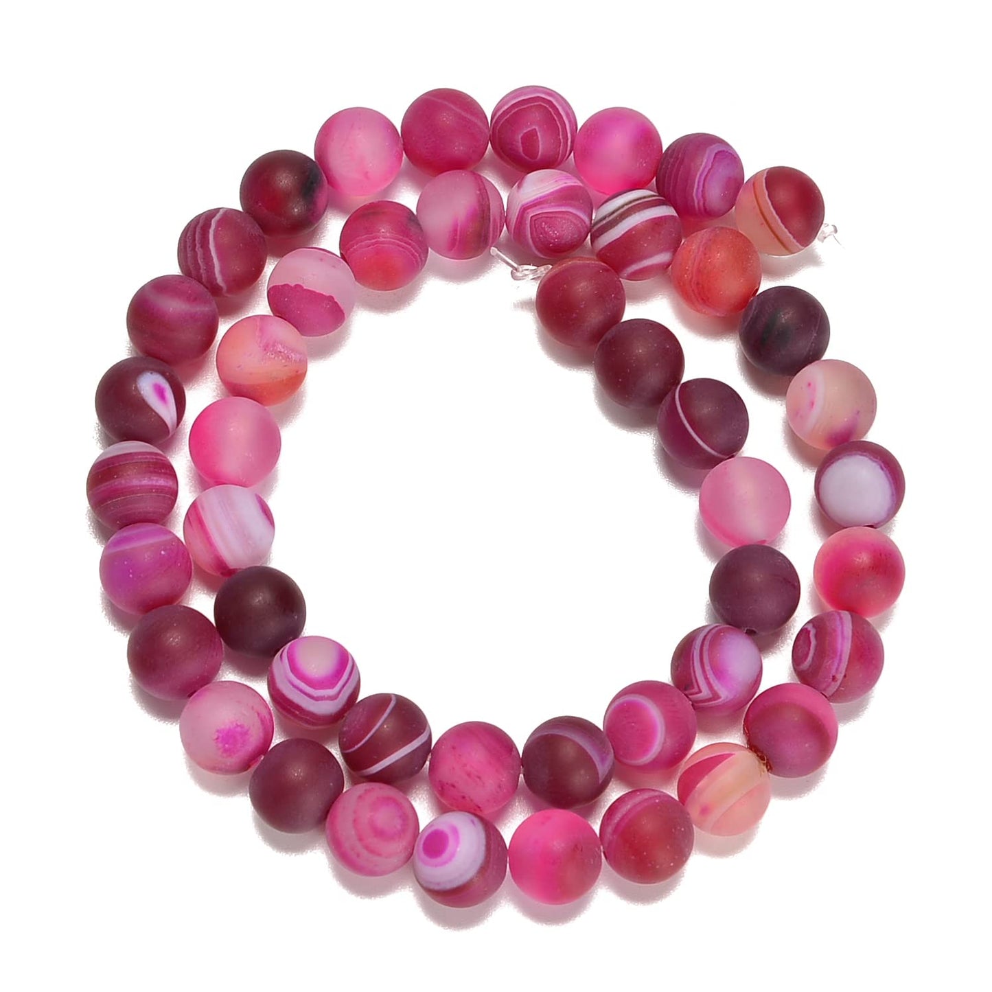 jodaying 10mm Fushia Stripe Agate Matte Round Natural Gematone Loose Beads for Jewelry Making DIY 1 Strand 15"