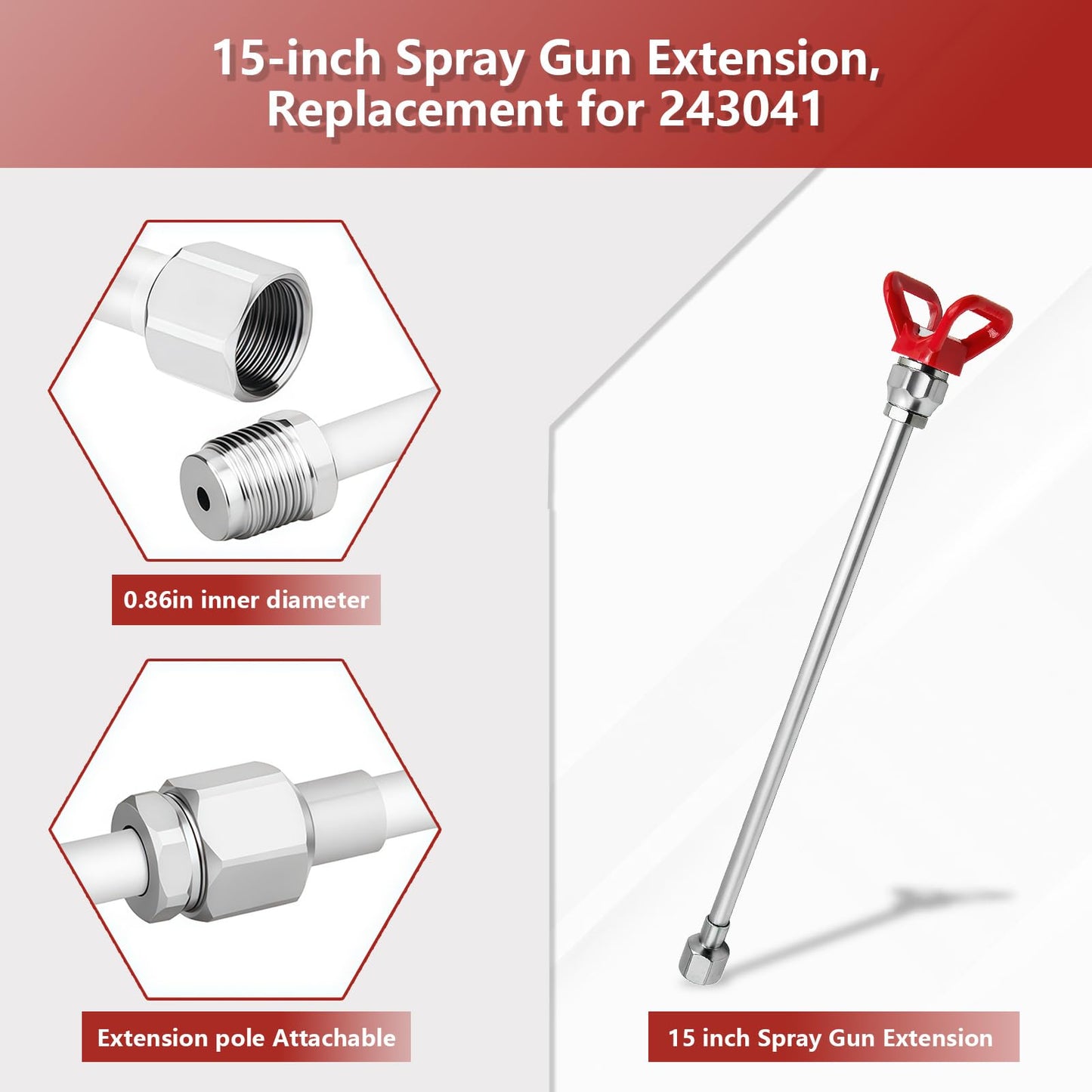 15-inch Airless Spray Gun Extension & 246215 7/8" Thread RAC X Hand-Tight tip Guard, for Graco Magnum x7 and Most Spray Guns with 7/8 in. Thread, Paints Sprayers Extensions Pole with Red Guard