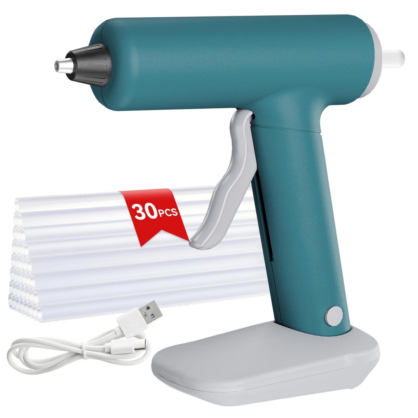 SilhouetteSlice 20W Cordless Hot Glue Gun, Fast Heating Glue Gun and 30pcs Glue Sticks Set, Stable Support Base Ideal for Crafts, DIY Arts, Home Repairs (Blue)