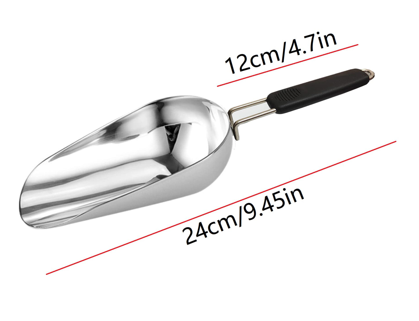 Stainless Steel 6 Ounce Ice Scoop With Good Grip Handle - Kitchen, Freezer, Dog Food, Popcorn Scoop - Dishwasher Safe