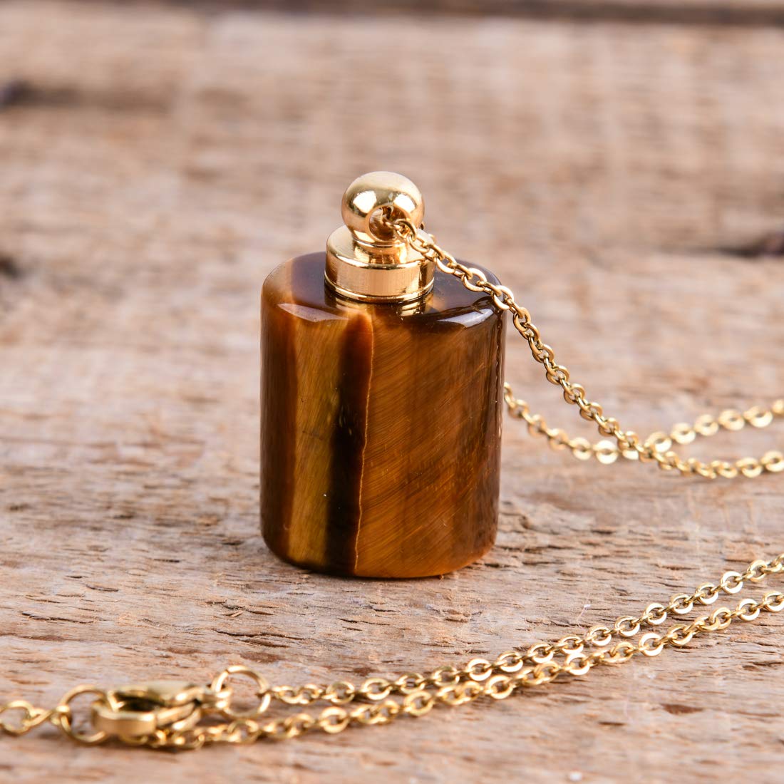 YGLINE Natural Crystal Gemstone Aroma Essential Oil Diffuser Perfume Bottle Necklace Pendant