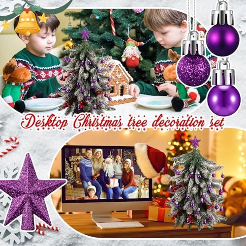 RoundFunny 25 Pcs Mini Christmas Balls Ornaments Set 0.79 Inch Christmas Day Ball Topper Star Tree Hanging Ornaments for Party Decoration(Purple)