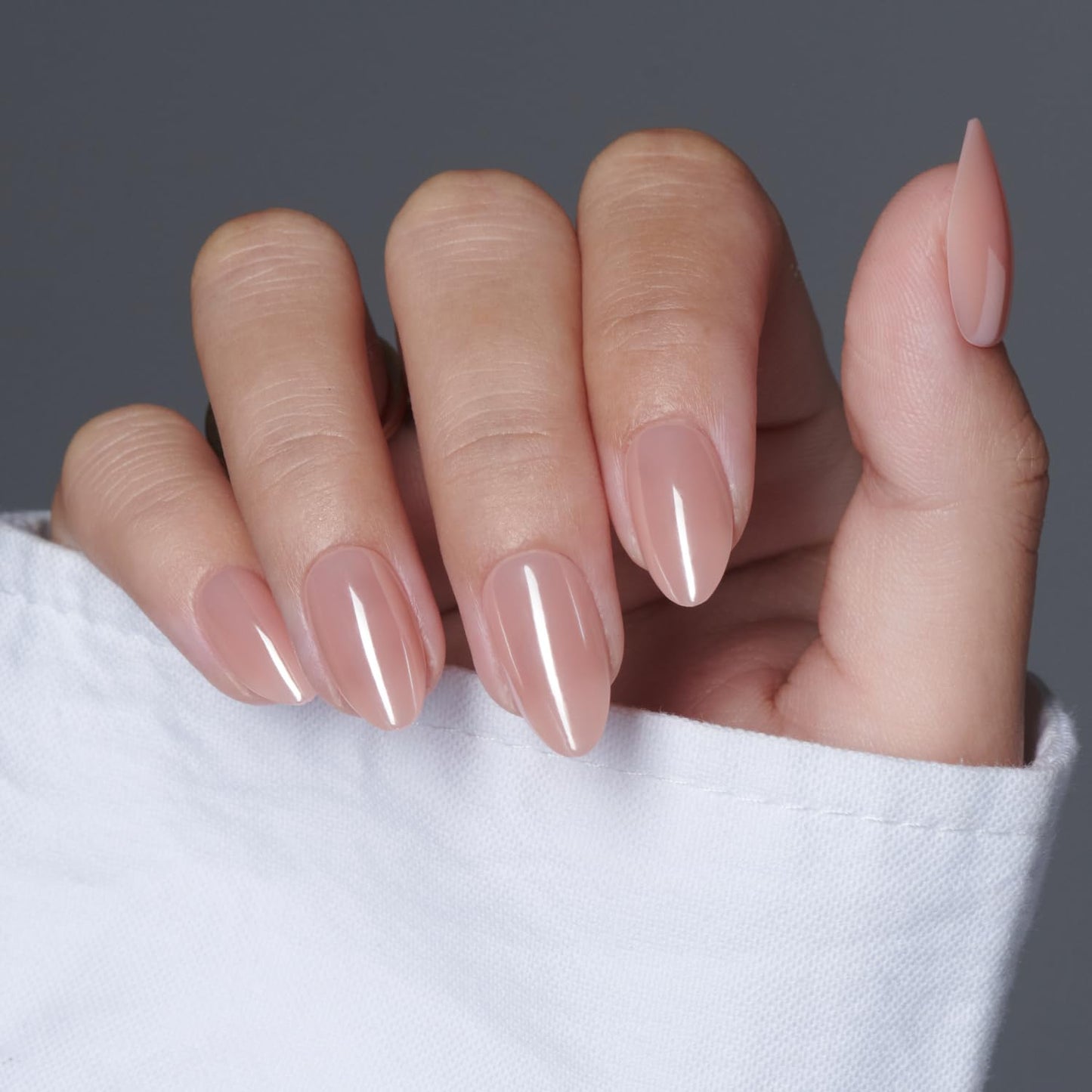 LAMIMOSA 32Pcs Chrome Press On Nails Short Almond - Soft Gel Fake Nails in 16 Sizes, Reusable Glue on Nails Kit, GLAZED SUNSET