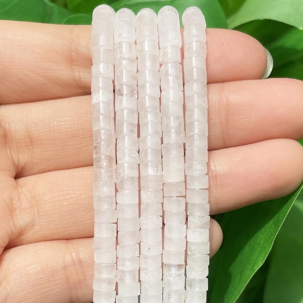NITOPUPU 150Pcs 4×2mm Natural White Jade Spacer Stone Beads for Jewelry Making Supplies, Loose Semi Flat Round Gemstone Tube Beads for Bracelets DIY Crafts
