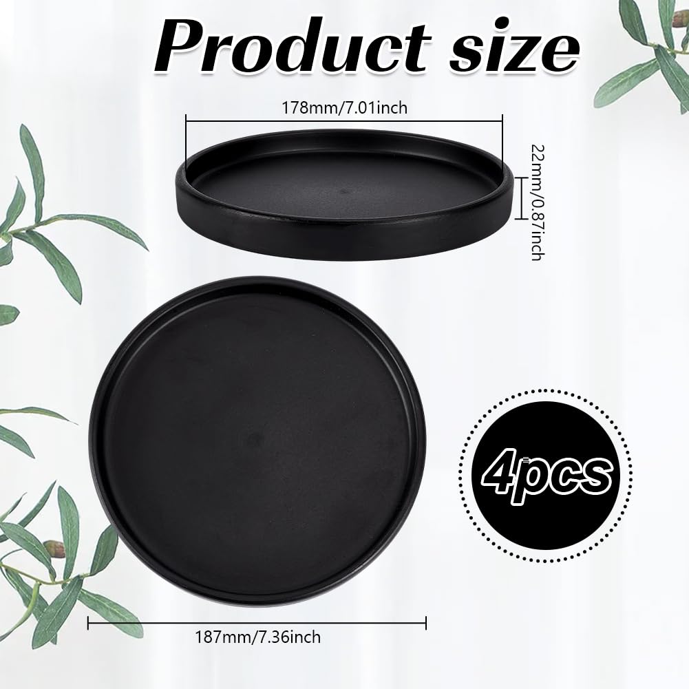 GOMAKERER 4 Pcs Ceramic Plant Saucer Pot Tray, 7 Inch Plant Drip Trays Ceramic Flower Pot Base Multi Functional Decorative Tray for Indoors Outdoor Use Home Office Decor