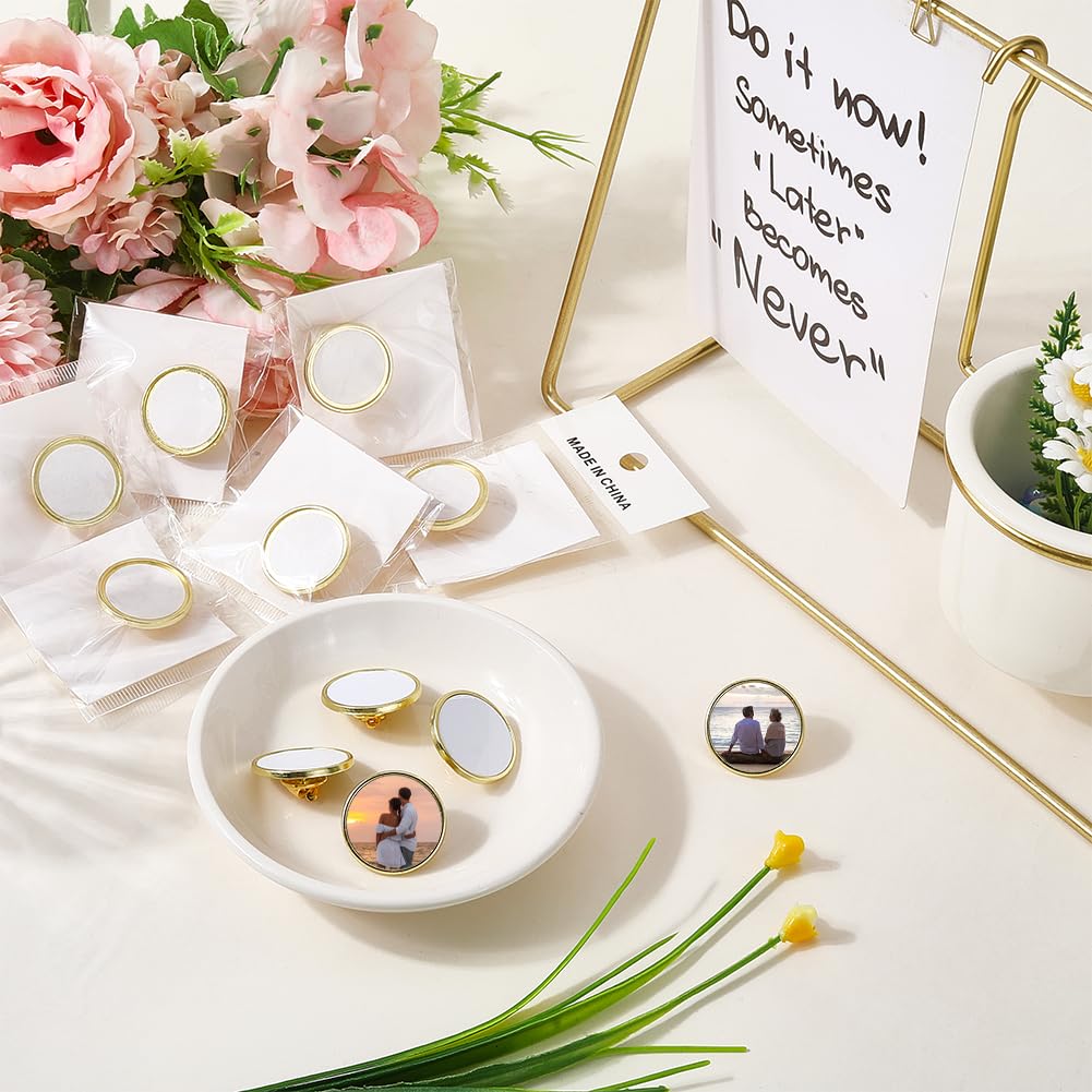 SOFPLATE 20 Sets 1 Inch Round Blank Pins Sublimation Blank Buttons Small Gold Alloy Disk Base Transfer Design Making Kits Team Party Decor Brooch Pin Bulk for Jewelry Making Lapel Supplies DIY Crafts