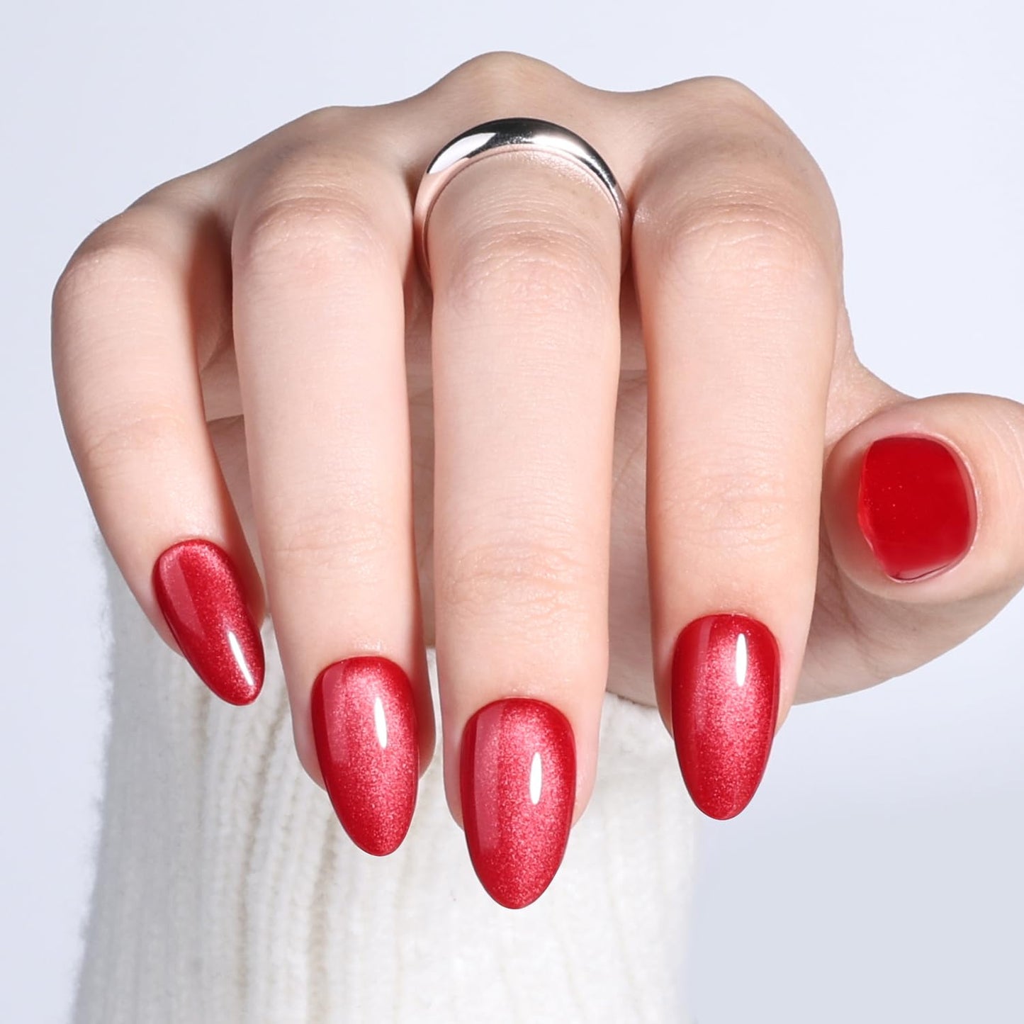 Leefrei Red Press On Nails - Short Almond Cat Eye Press on Nails Crimson Red Nails Press Ons for Women DIY Fake Nails Kit with Glue, Reusable Glue on Nails Short in 16 Sizes - 32pcs, Velvet Crimson