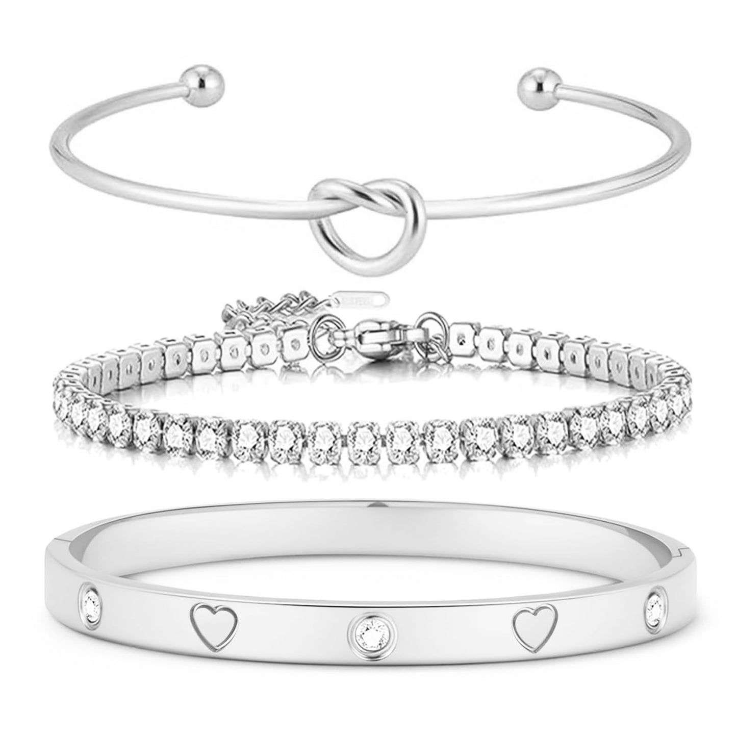 FAFUGA 18 K Silver Plated Love Bangle Bracelet Stack Cuff Jewelry for Women Jewelry Set for Women Gift with Box (style17)