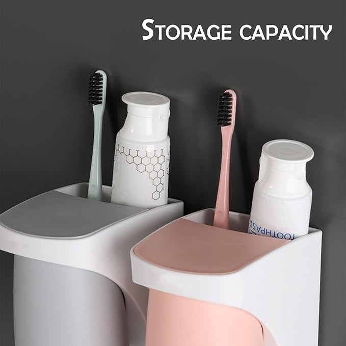 Toothbrush Holder Wall Mounted Suction Cup Set, sgzscl Bathroom Storage Organizer Space Saving for Family Members Father Mother and Son/Daughter (Noblewhite)