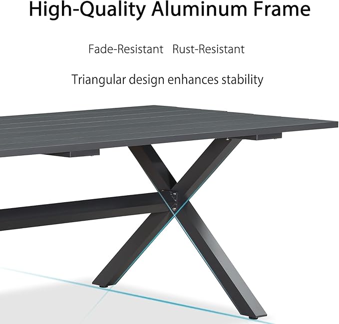 PURPLE LEAF 7 Pieces Longer Patio Dining Set with Outdoor Aluminium Dining Table and Woven Chairs Modern Metal Furniture Cushions Sets for Garden Yard Indoor Decor Kitchen Gray
