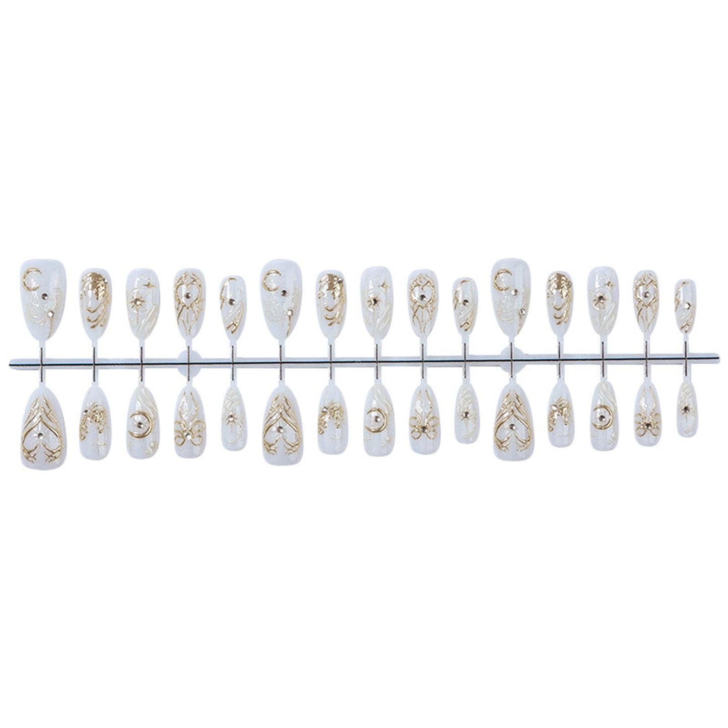 3D Flower Medium Almond False Nails Glossy Gold Curve Line Stick on Fingernail HZJXRT Press on Nails 24 Pcs Bow Tie Gel Glue on Nail Moon Acrylic Fake Nail for Coquette Women Gift