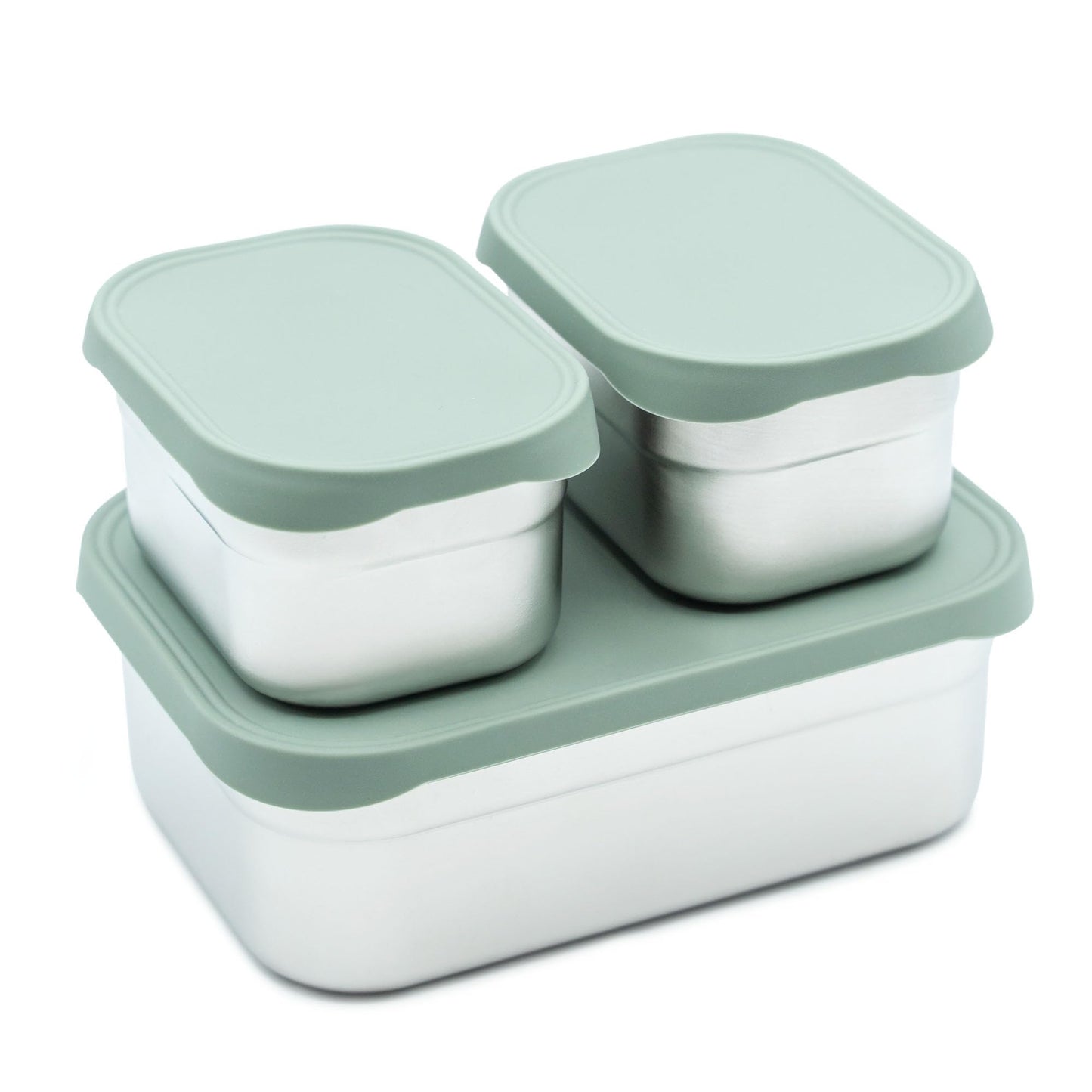 WeeSprout Stainless Steel Lunch Box Set - 750mL & 230mL Food Storage Nested Bento Boxes with Food Grade Silicone Lid - Leak Proof - Freezer Safe (Matte Green)