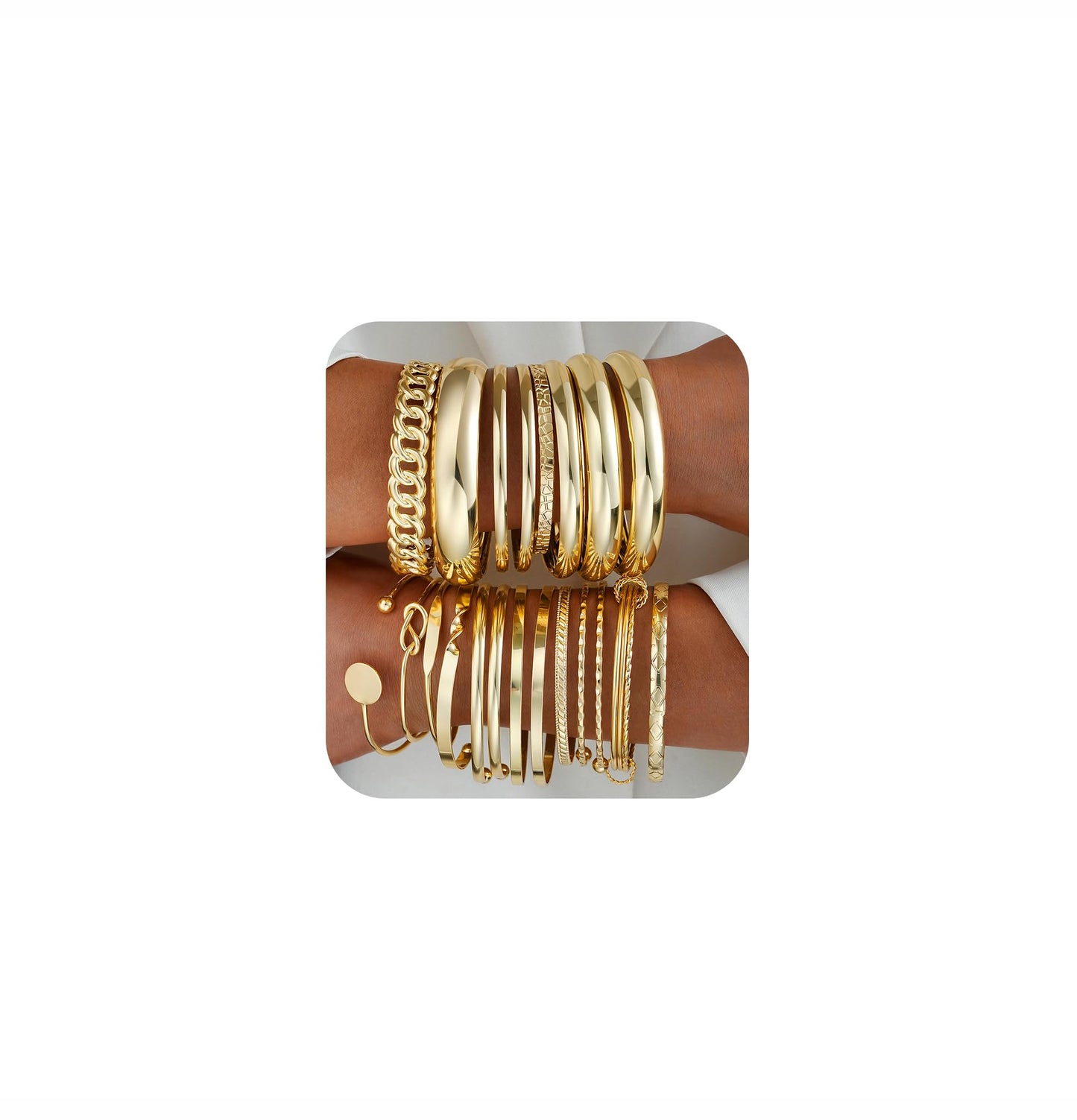 ÌF ME Gold Bangle Bracelets for Women, 19Pcs Multi Stackable Textured Bangles Set, Trendy 14K Gold Plated Chunky Knot Bracelet Stack Boho Jewelry Gifts