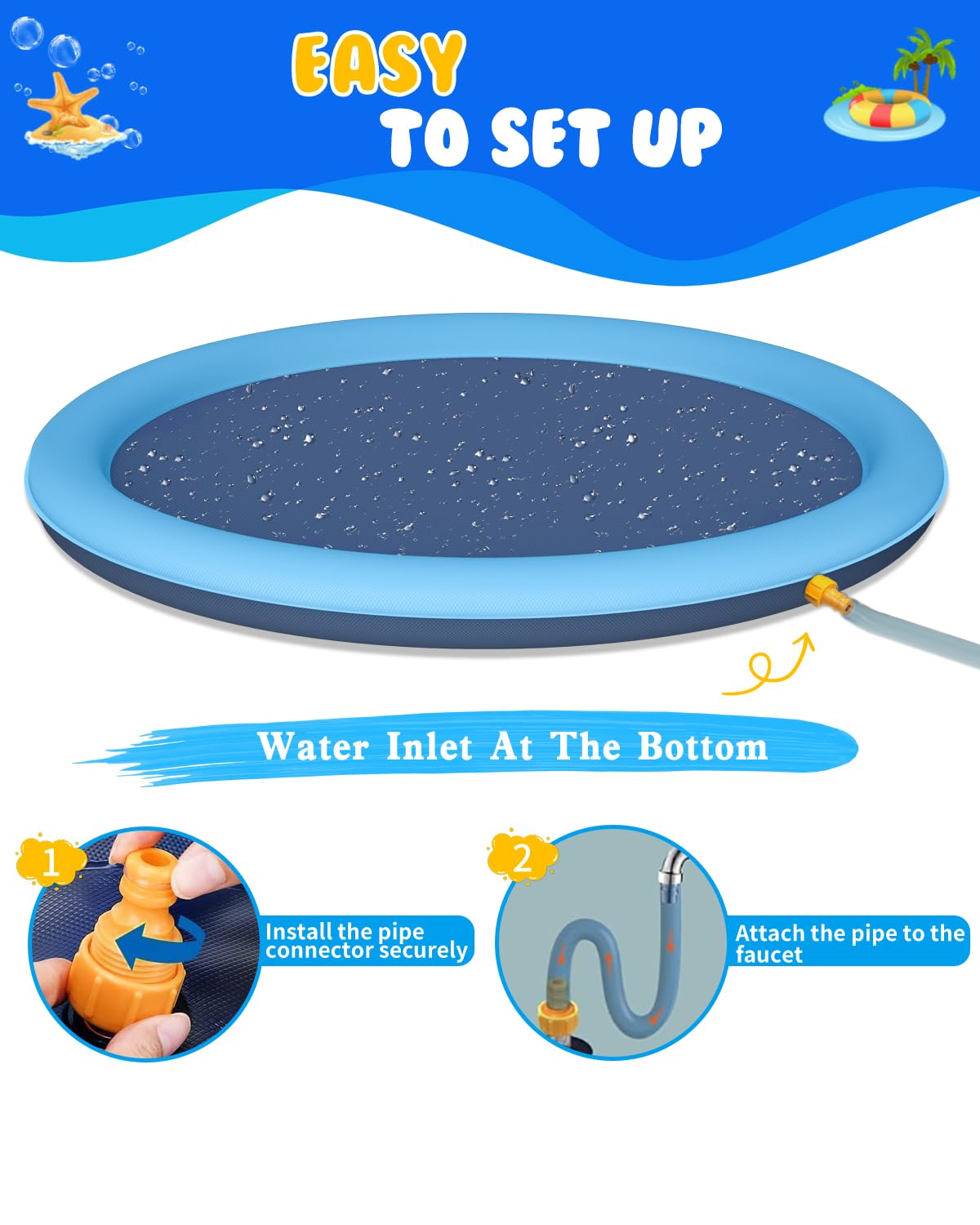 Dog Splash Pad, 67" Non-Slip Thickened Sprinkler Pool, Summer Outdoor Pet Water Play Mat, Splash Pad for Dogs & Kids